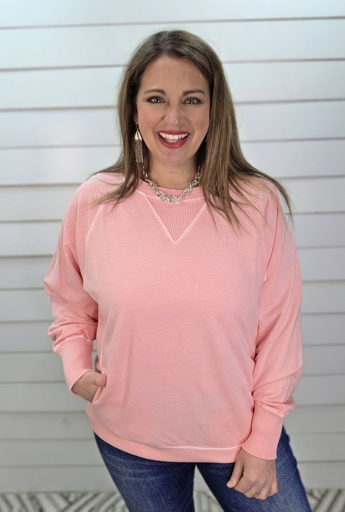 PINK FRENCH TERRY PULLOVER WITH POCKETS
