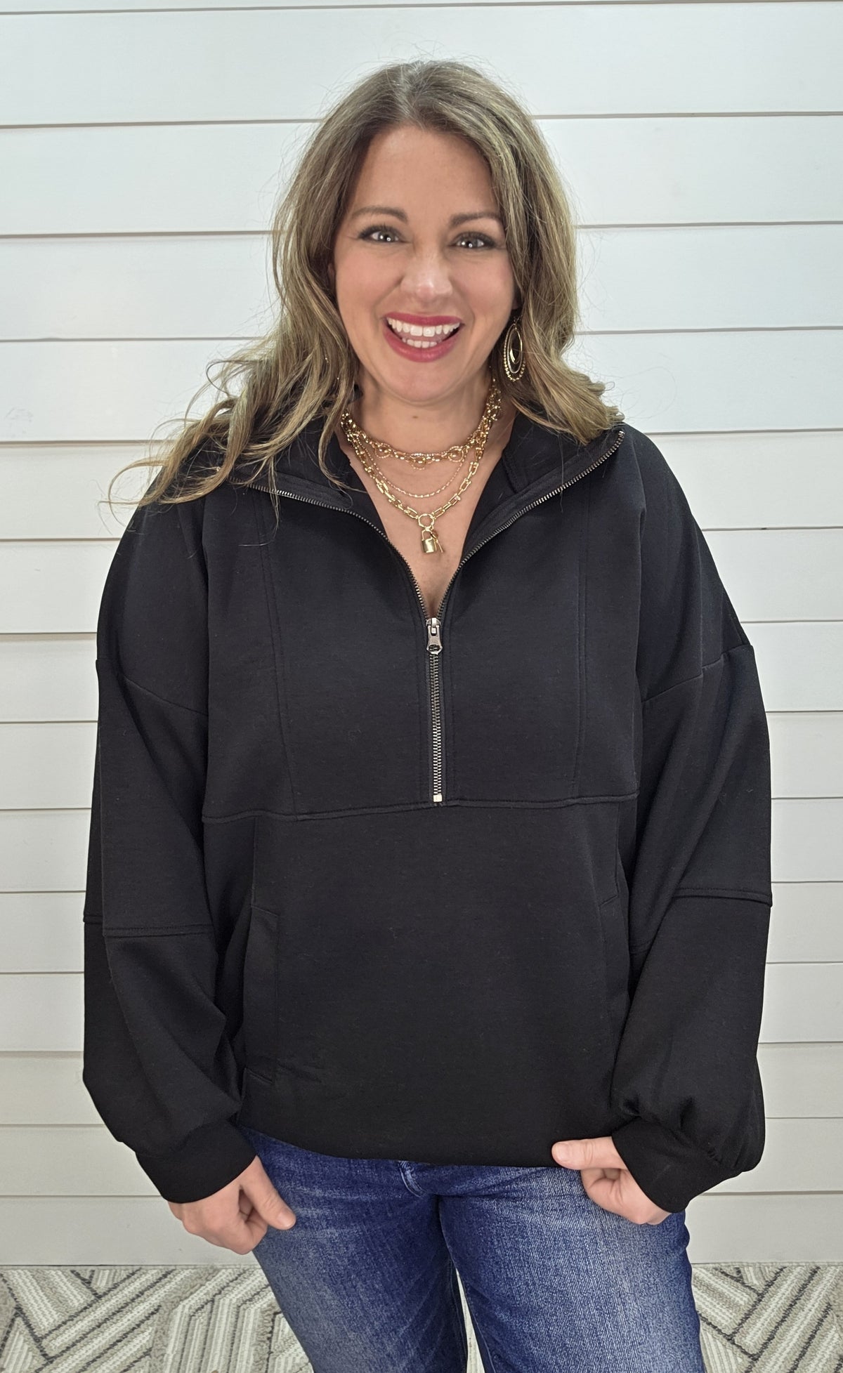 BLACK SCUBA HALF ZIP PULLOVER W/ KANGAROO POCKET