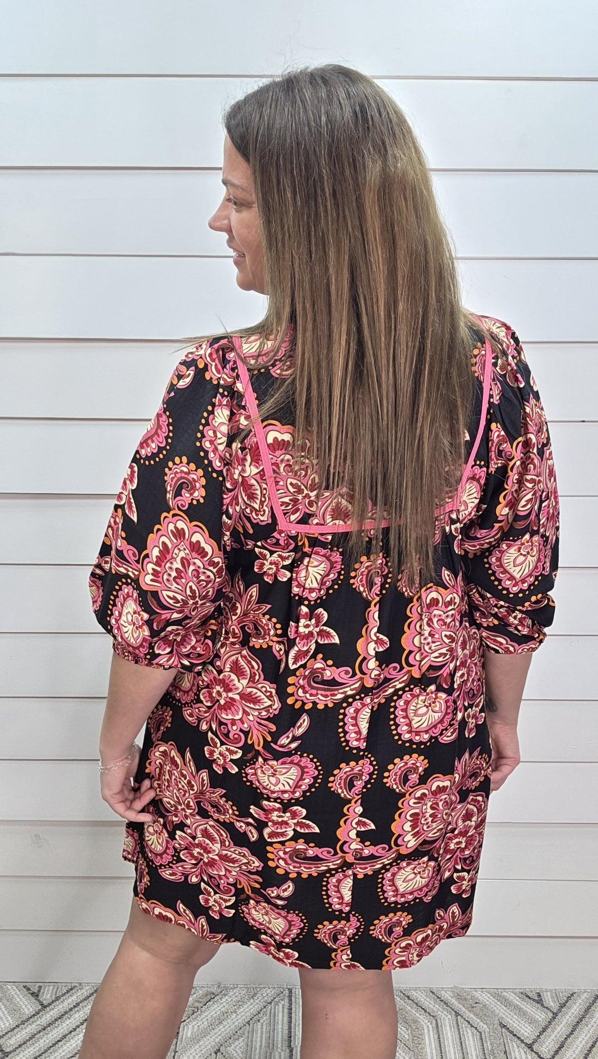 BLACK/HOT PINK FLORAL DRESS W/ POCKETS