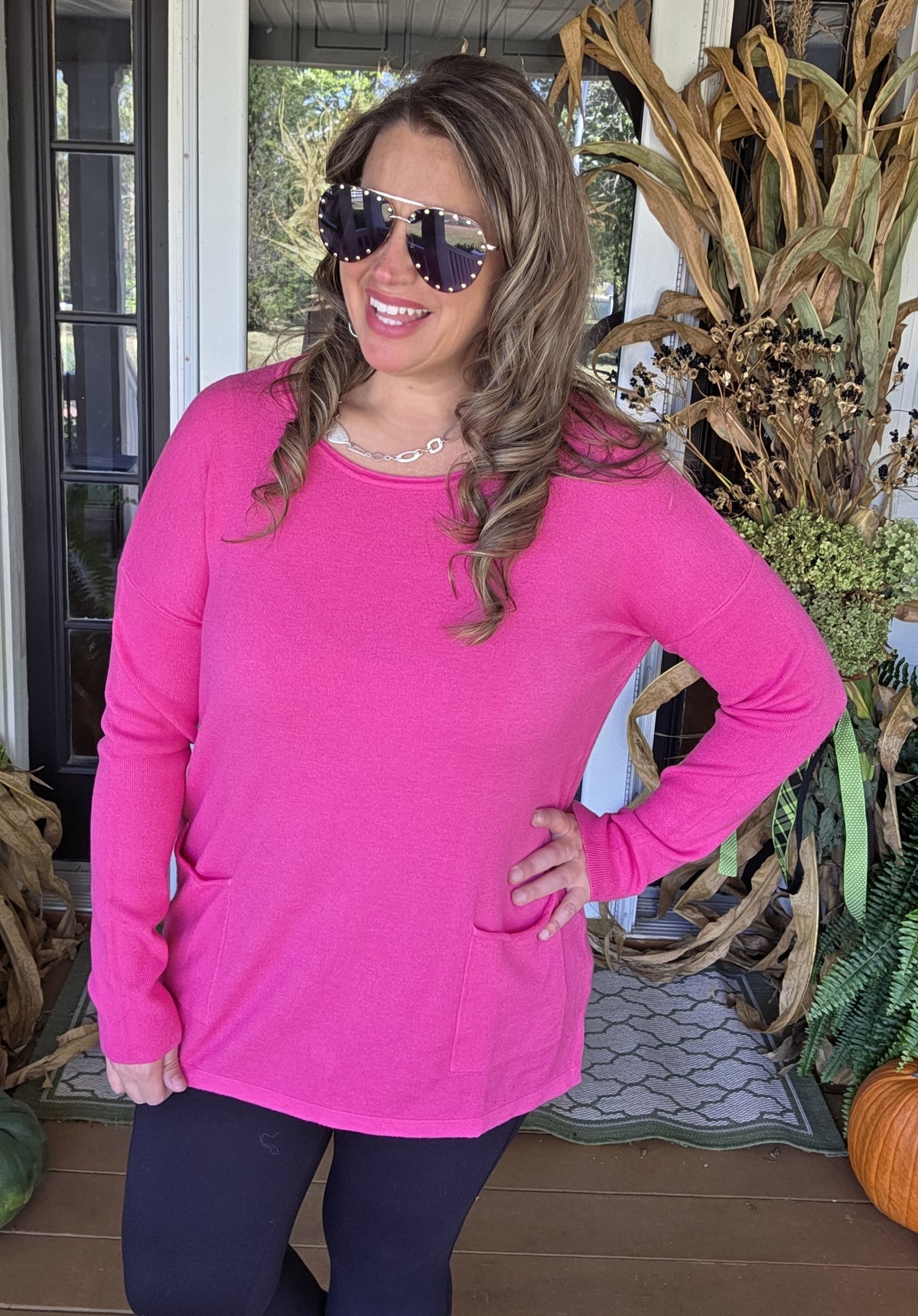 PINK TWO POCKET TUNIC SWEATERS