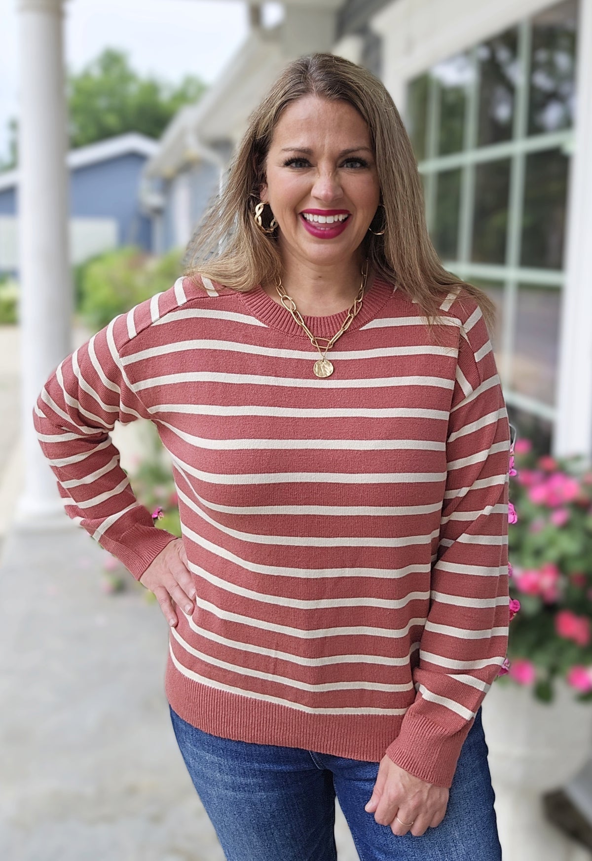 MARSALA STRIPED REGLAN SLEEVE SWEATER