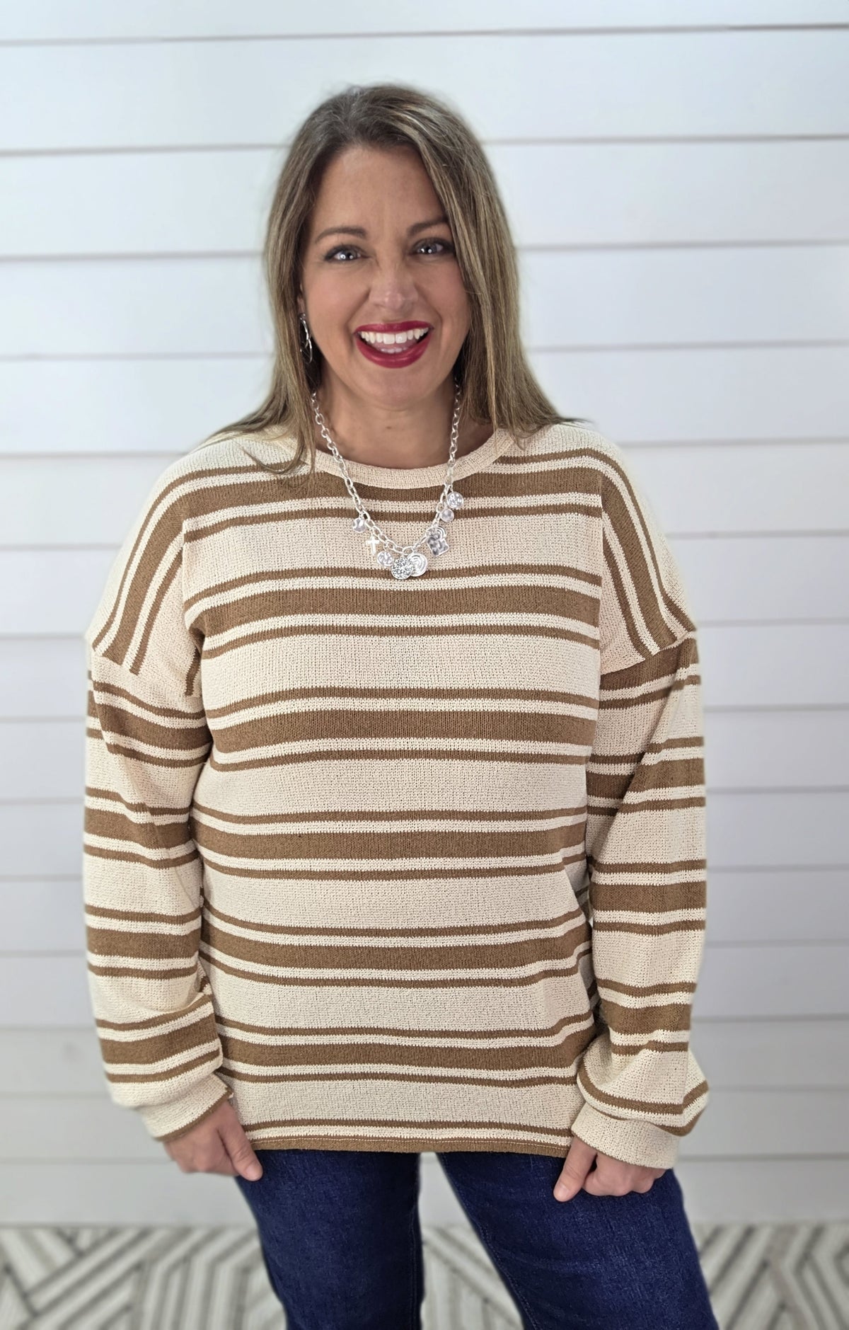 IVORY/CAMEL STRIPED KNIT TOP
