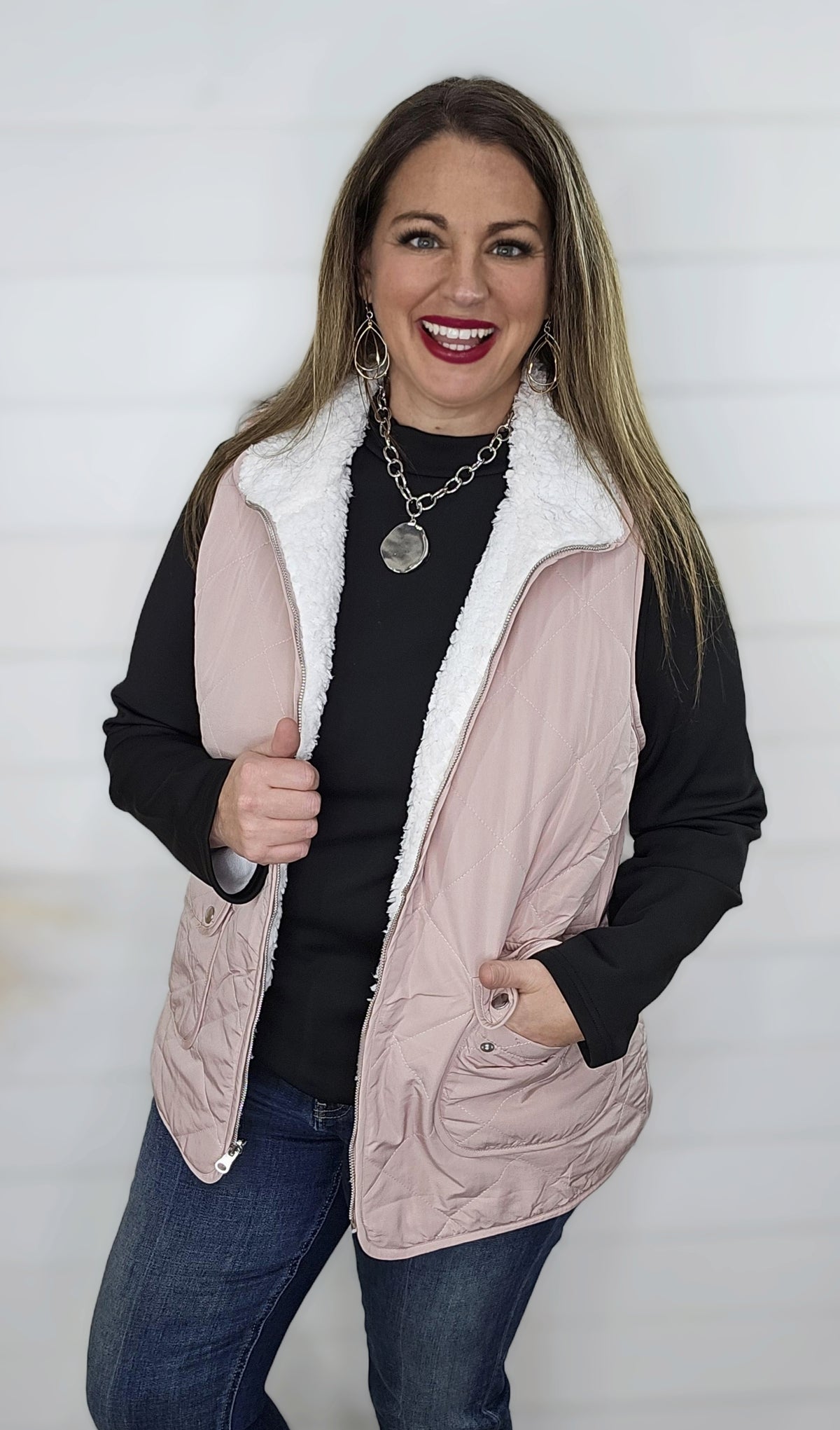 BLUSH QUILTED/FLEECE REVERSIBLE VEST