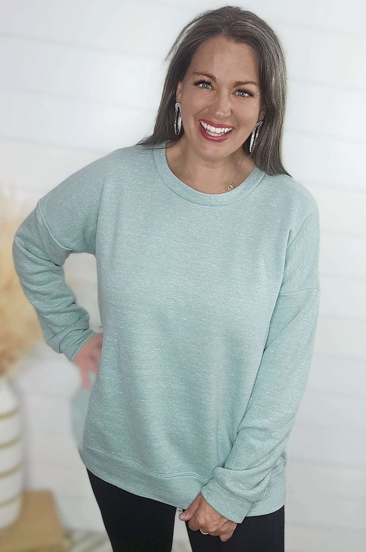 LIGHT OLIVE PLUSH OVERSIZED PULLOVER SWEATSHIRTS