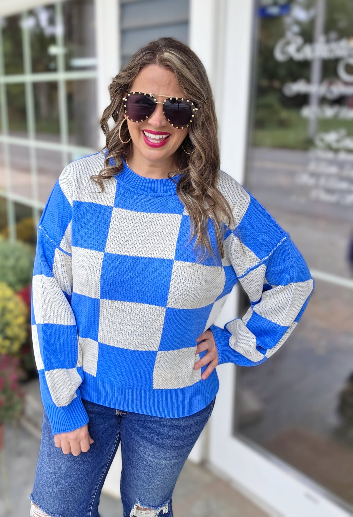 BLUE CHECK PULLOVER SWEATER