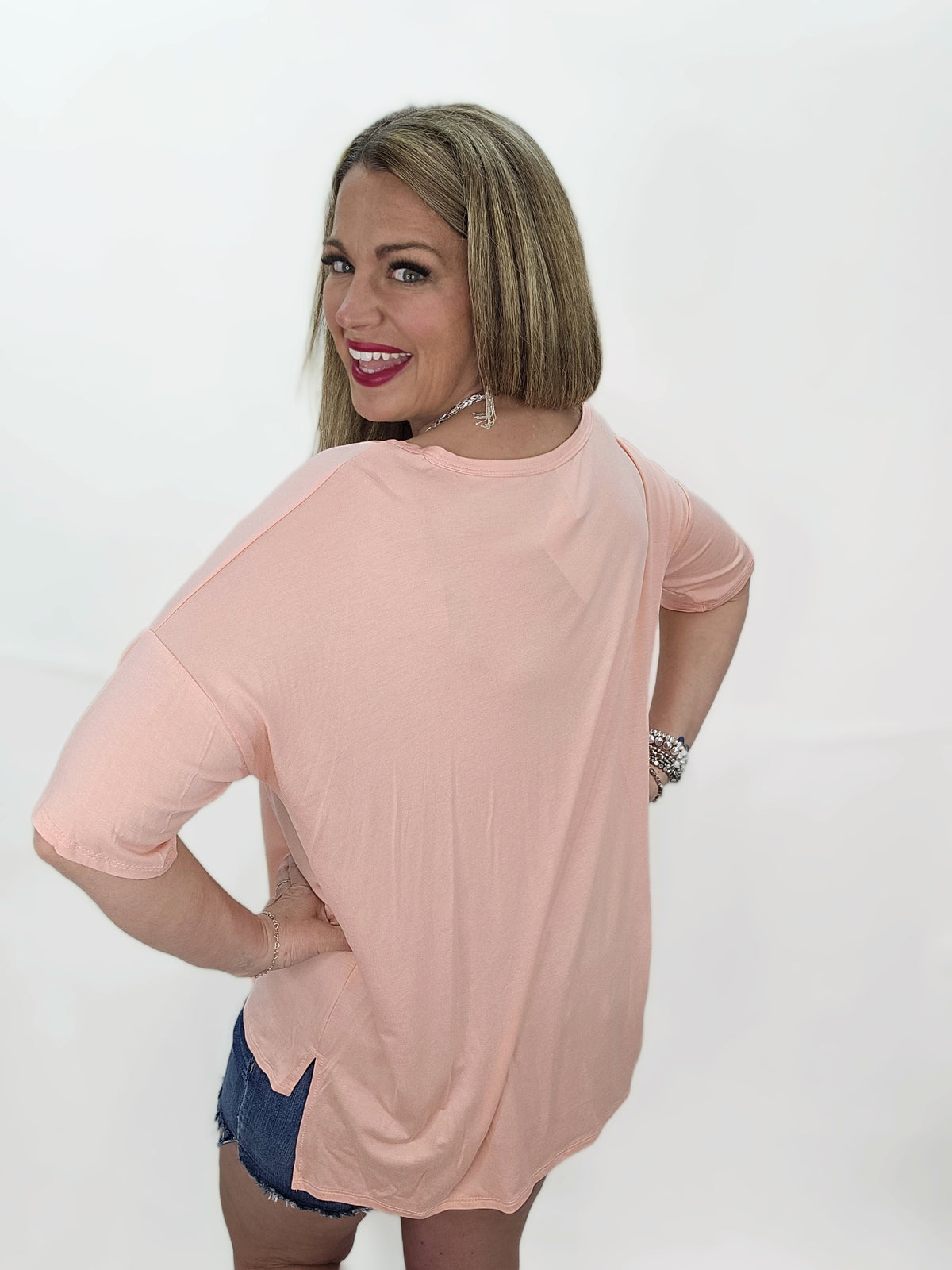 BLUSH HI LOW DOUBLE POCKET KNIT TOP - FINAL SALE