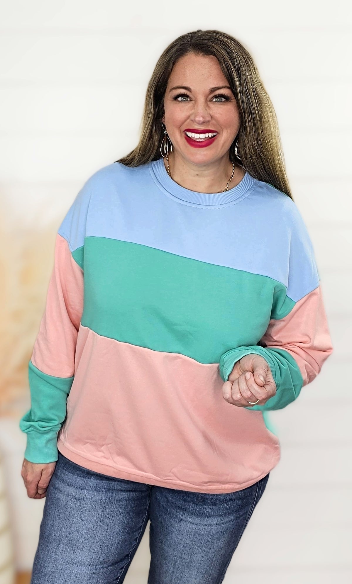 BLOSSOM COLORBLOCK DROP SHOULDER PULLOVER