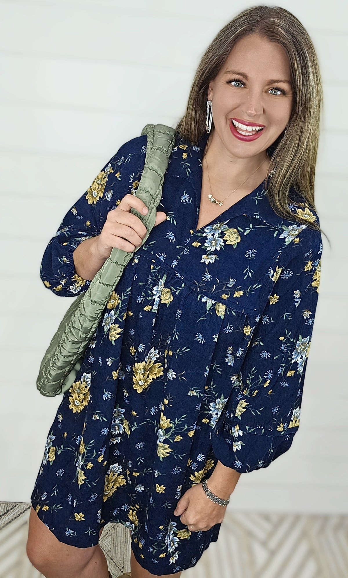 NAVY CORDED FLORAL DRESS