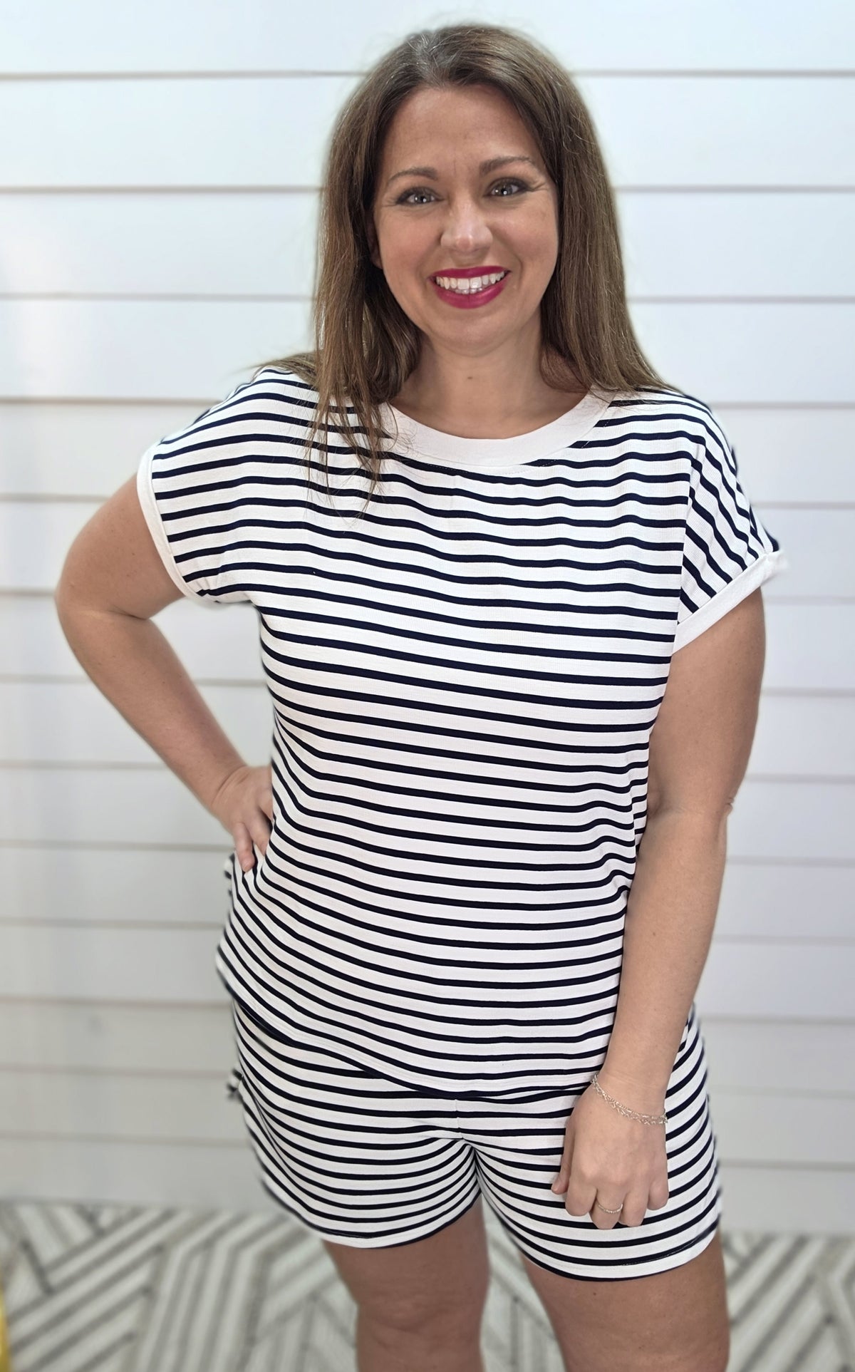 NAVY/WHTIE STRIPED KNIT TOP