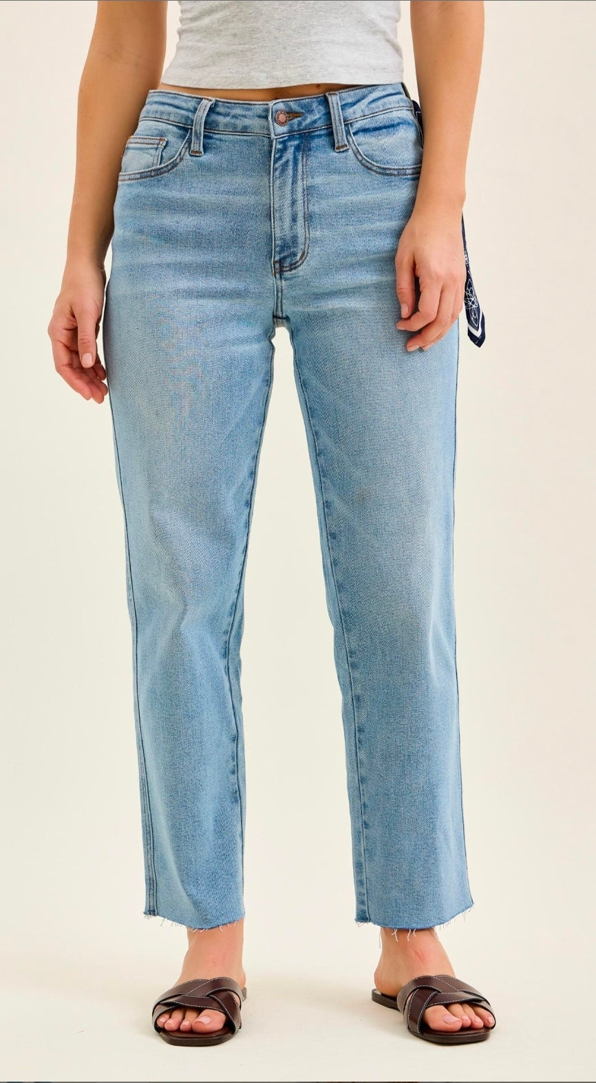JUDY BLUE MID RISE Ankle Straight W/ Bandana Loop - MEDIUM WASH