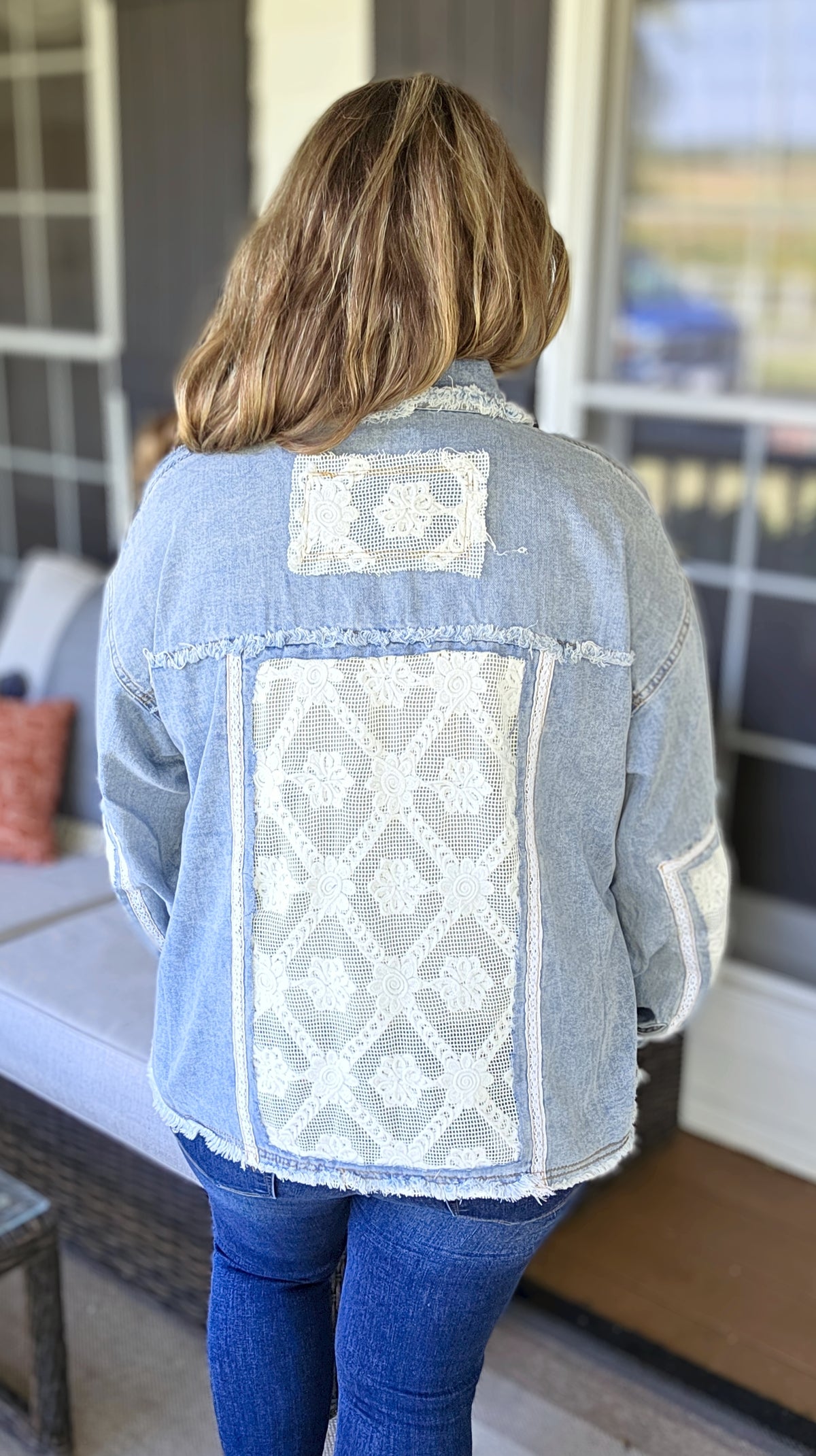 POL DENIM/LACE CONTRAST JACKET