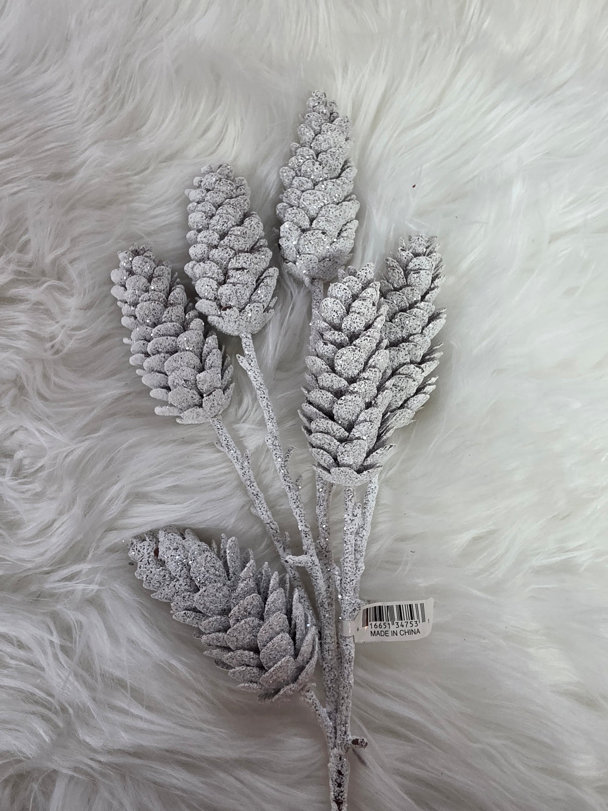 grhse - WHITE GLITTER PINECONE PICK