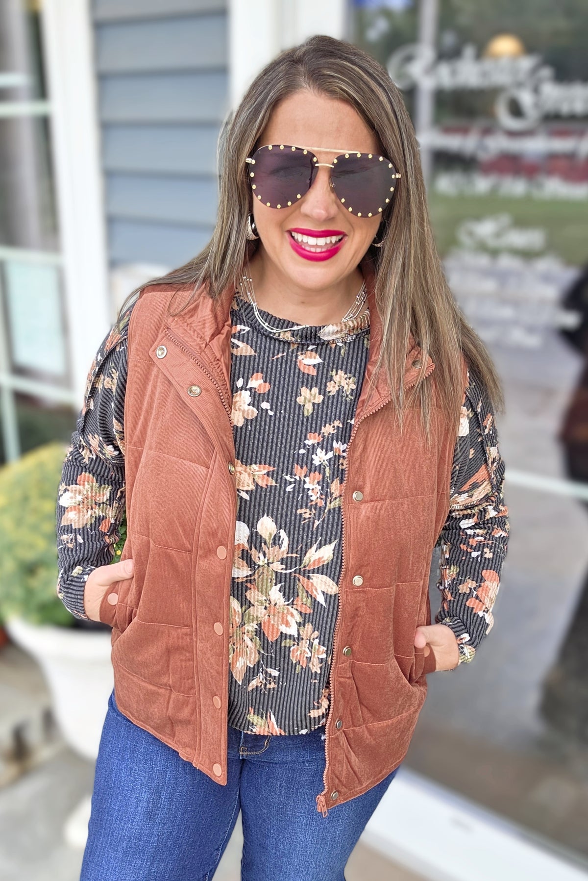 TERRACOTTA MINI CORD PUFFER SNAP BUTTON VEST