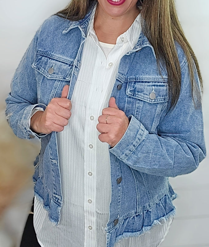 RUFFLE HEM DENIM JACKET