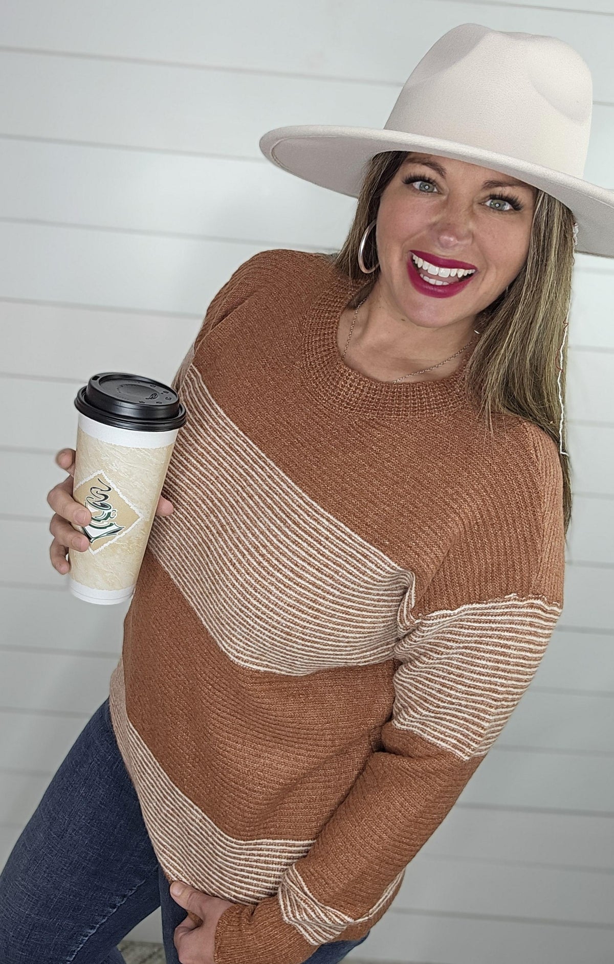 COPPER SOFT RIBBED COLORBLOCK SWEATER