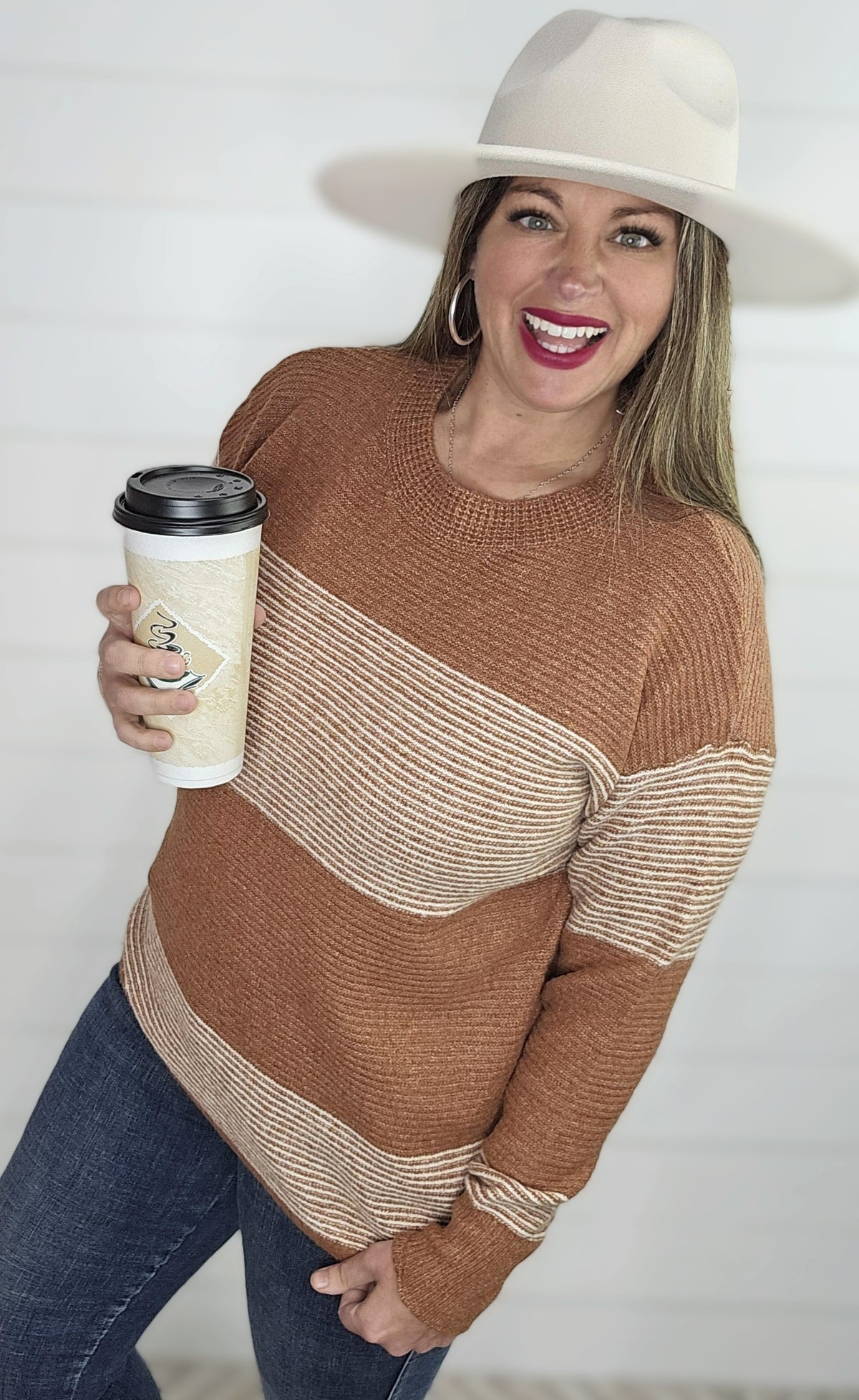 COPPER SOFT RIBBED COLORBLOCK SWEATER