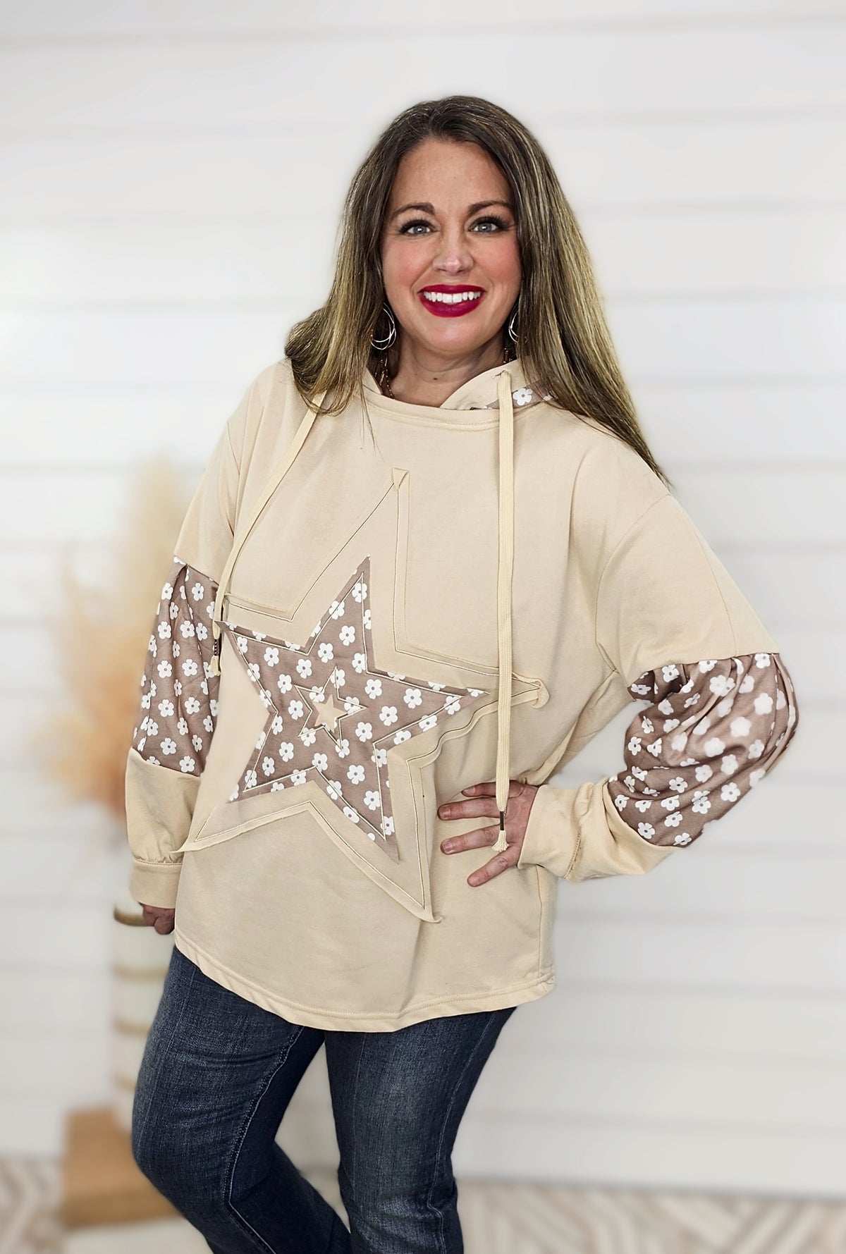 TAN PATCHWORK STAR HOODIE