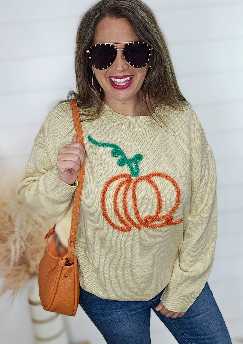 FALL PUMPKIN YARN EMBROIDERED SWEATER