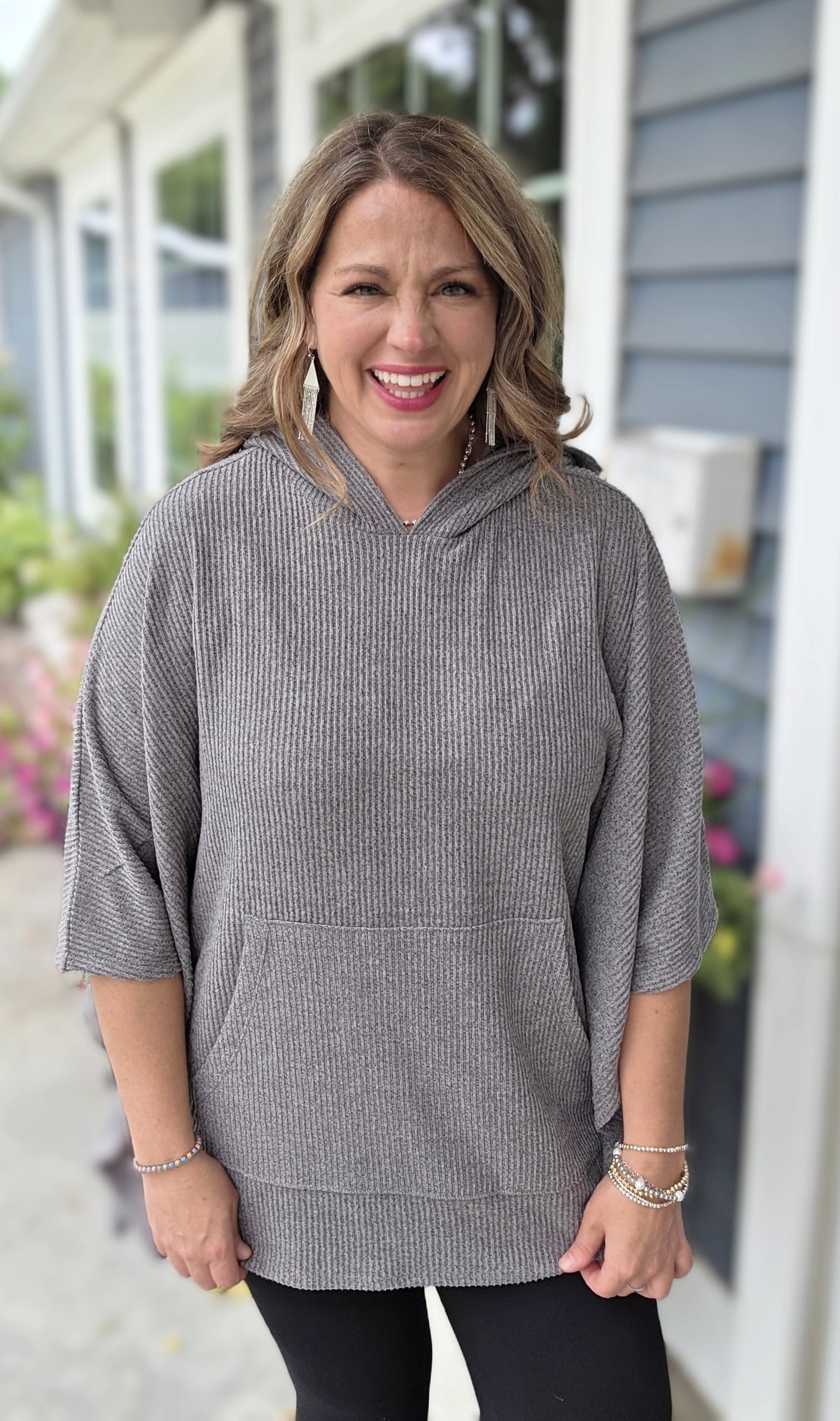 DEAR SCARLETT HORIZON PONCHO HOODIE - CHARCOAL