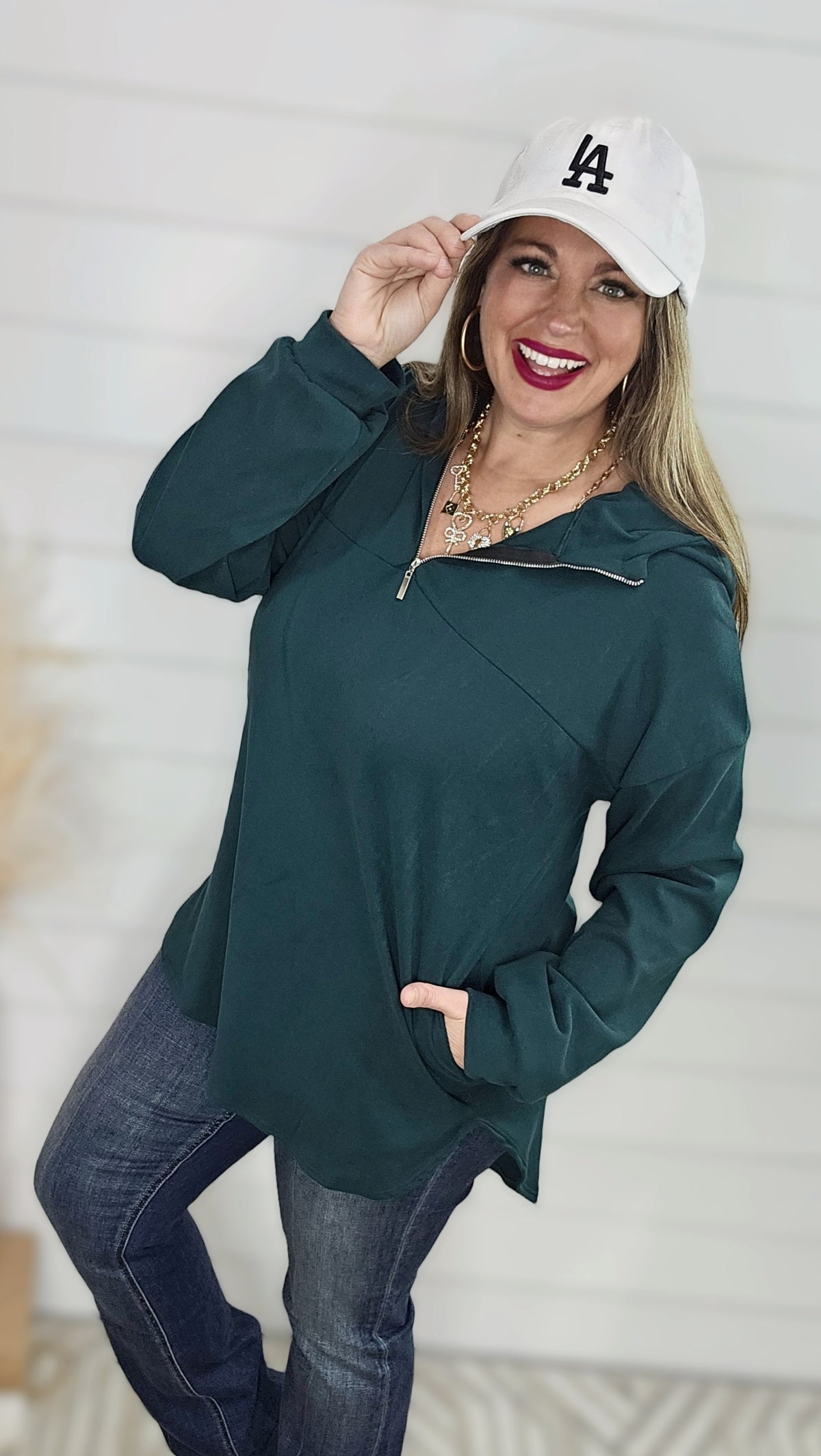 HUNTER GREEN QUARTER ZIP PULLOVER