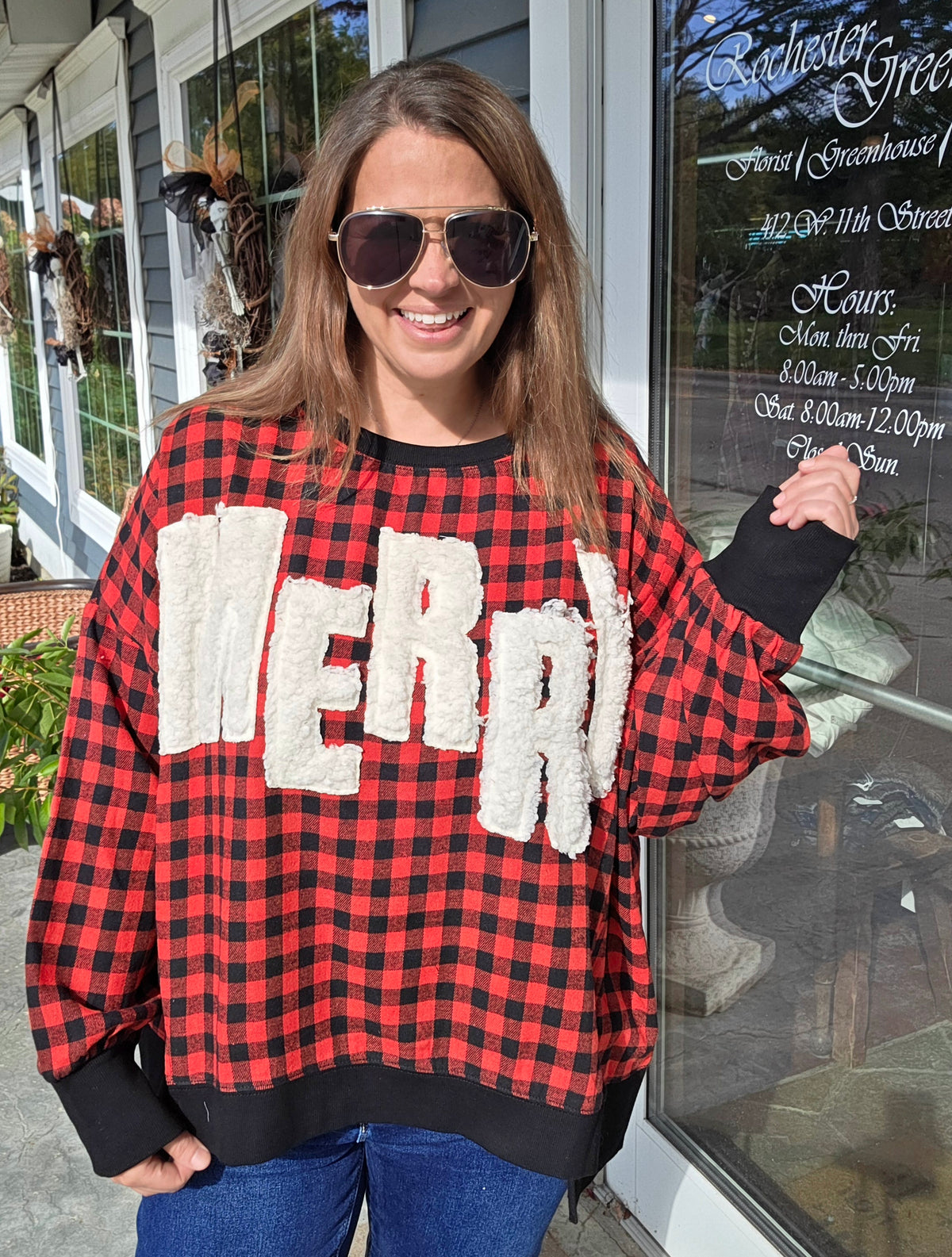 RED/BLACK BUFFALO CHECK MERRY OVERSIZED TOP