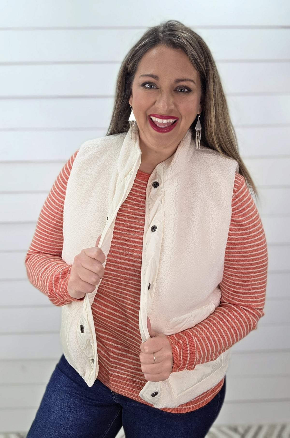 KAREN HART CREAM REVERSIABLE SHERPA/QUILTED VEST