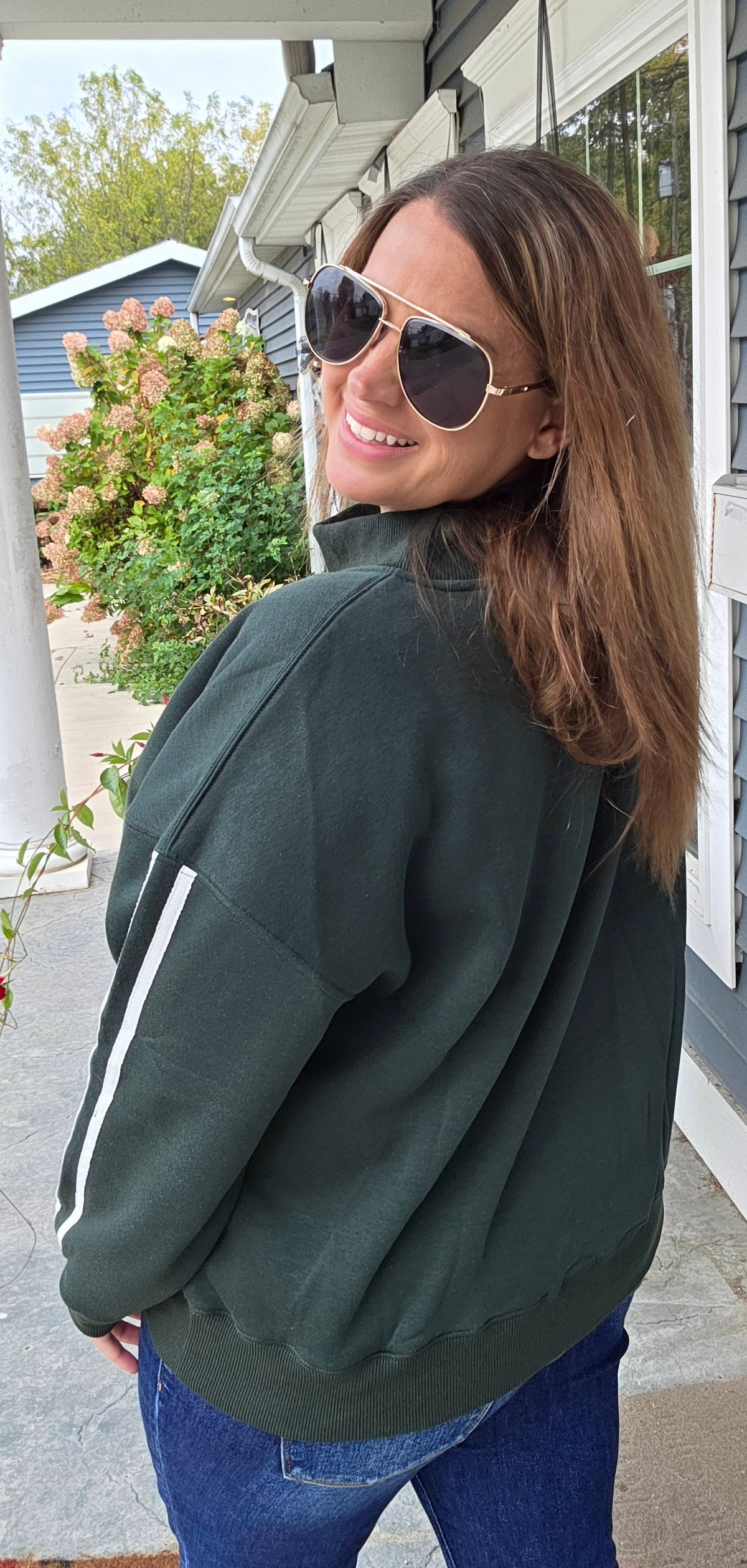 HUNTER GREEN VARSITY STRIPED PULLOVER