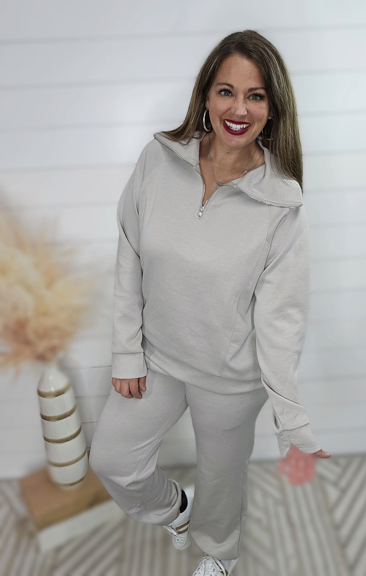 GREY WRINKLE FREE QUARTER ZIP SET