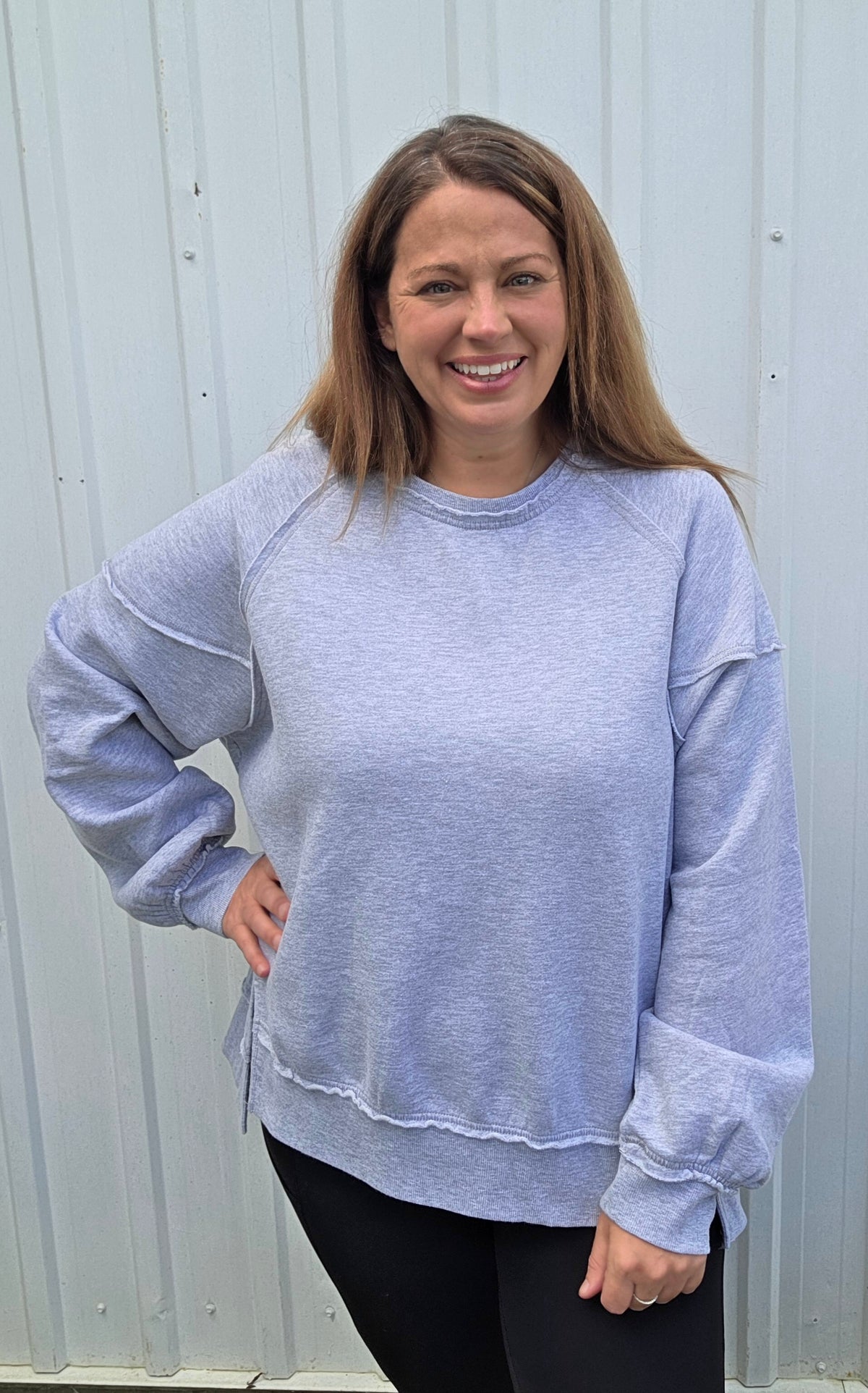 Heather Grey Soft Fleece Lined Oversized Pullover