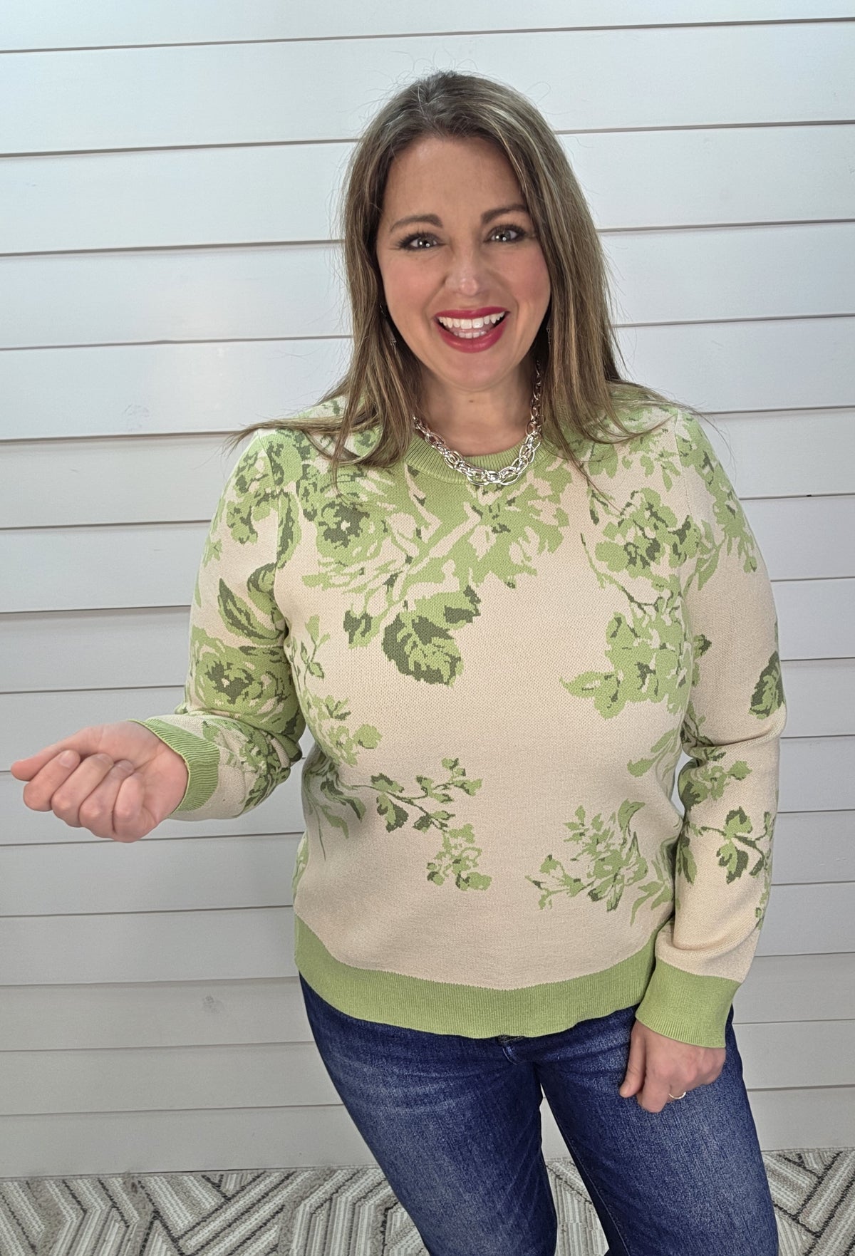 SAGE FLORAL PULLOVER SWEATER