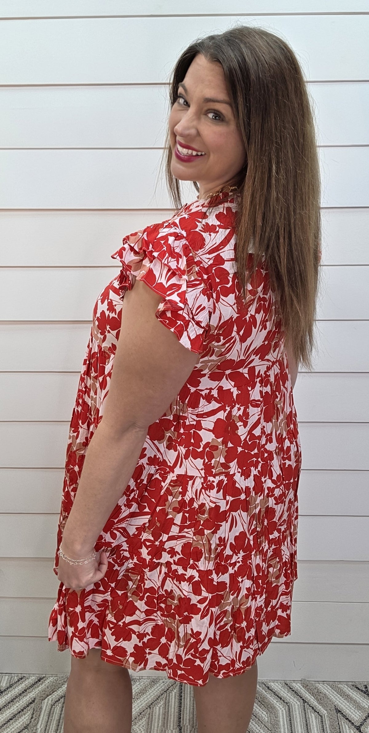 RED FLORAL TIERED DRESS