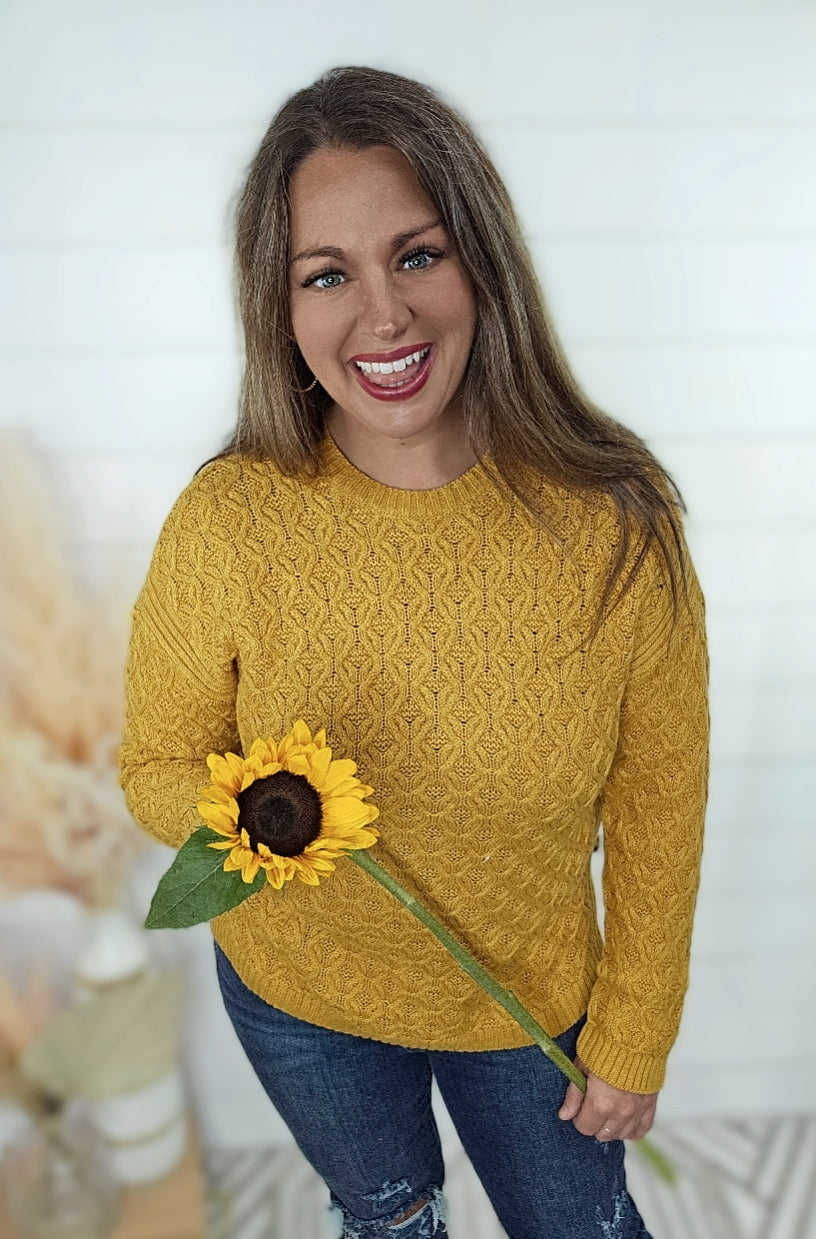 GOLDEN MUSTARD COTTON BUTTON ACCENT SWEATER