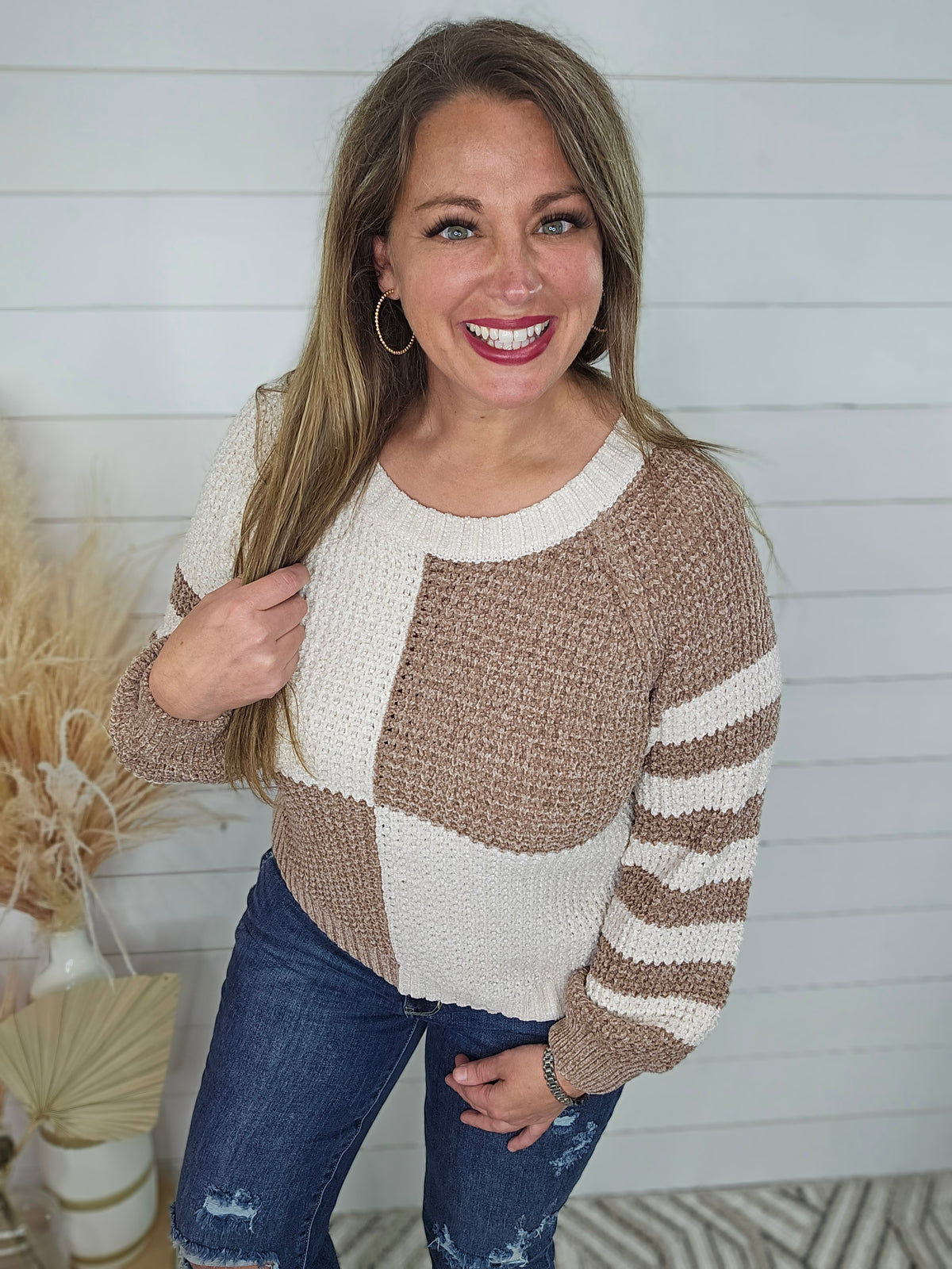 MOCHA BLOCK CHENILLE SWEATER