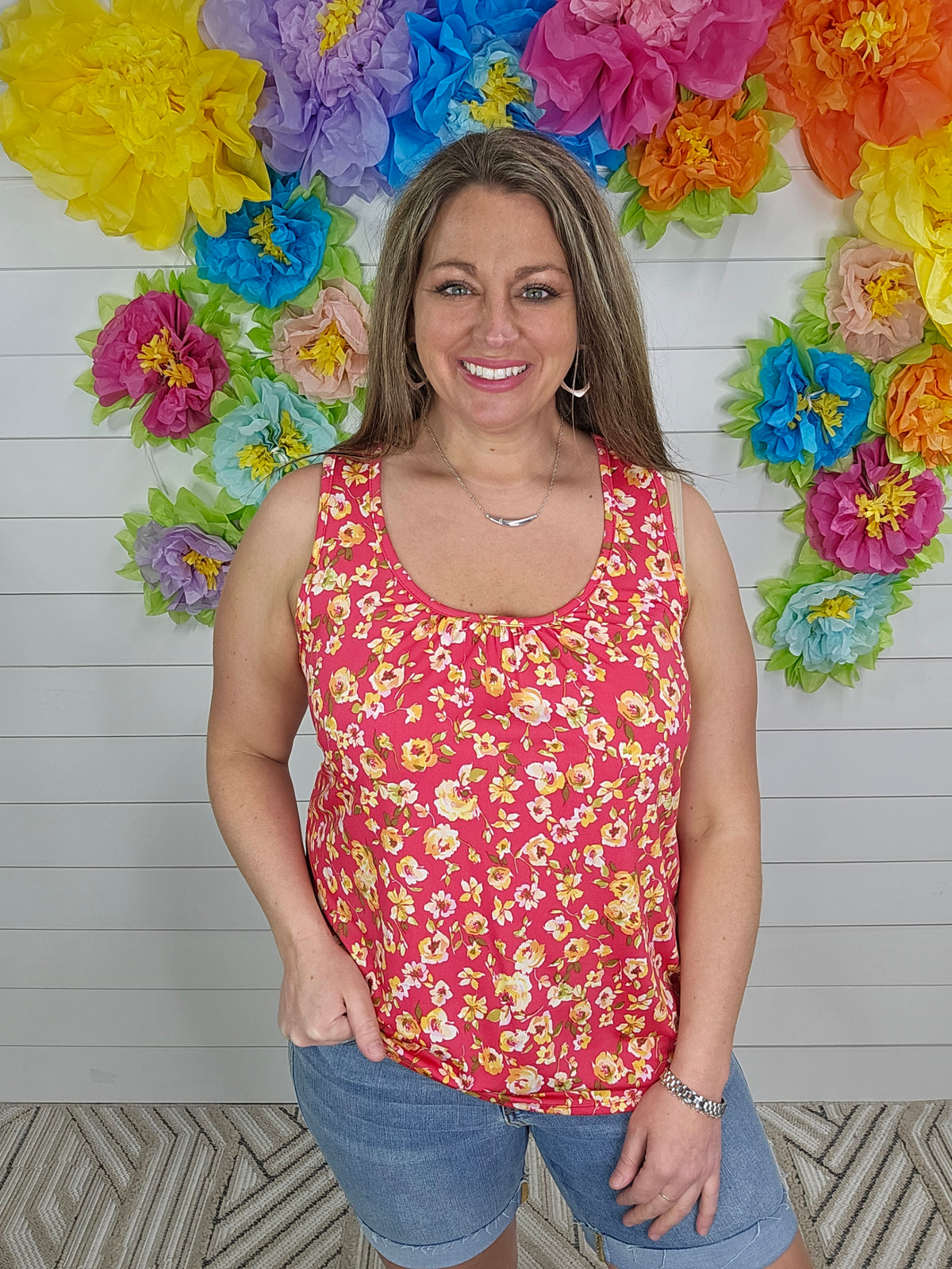 PINK /YELLOW FLORAL TANK TOP