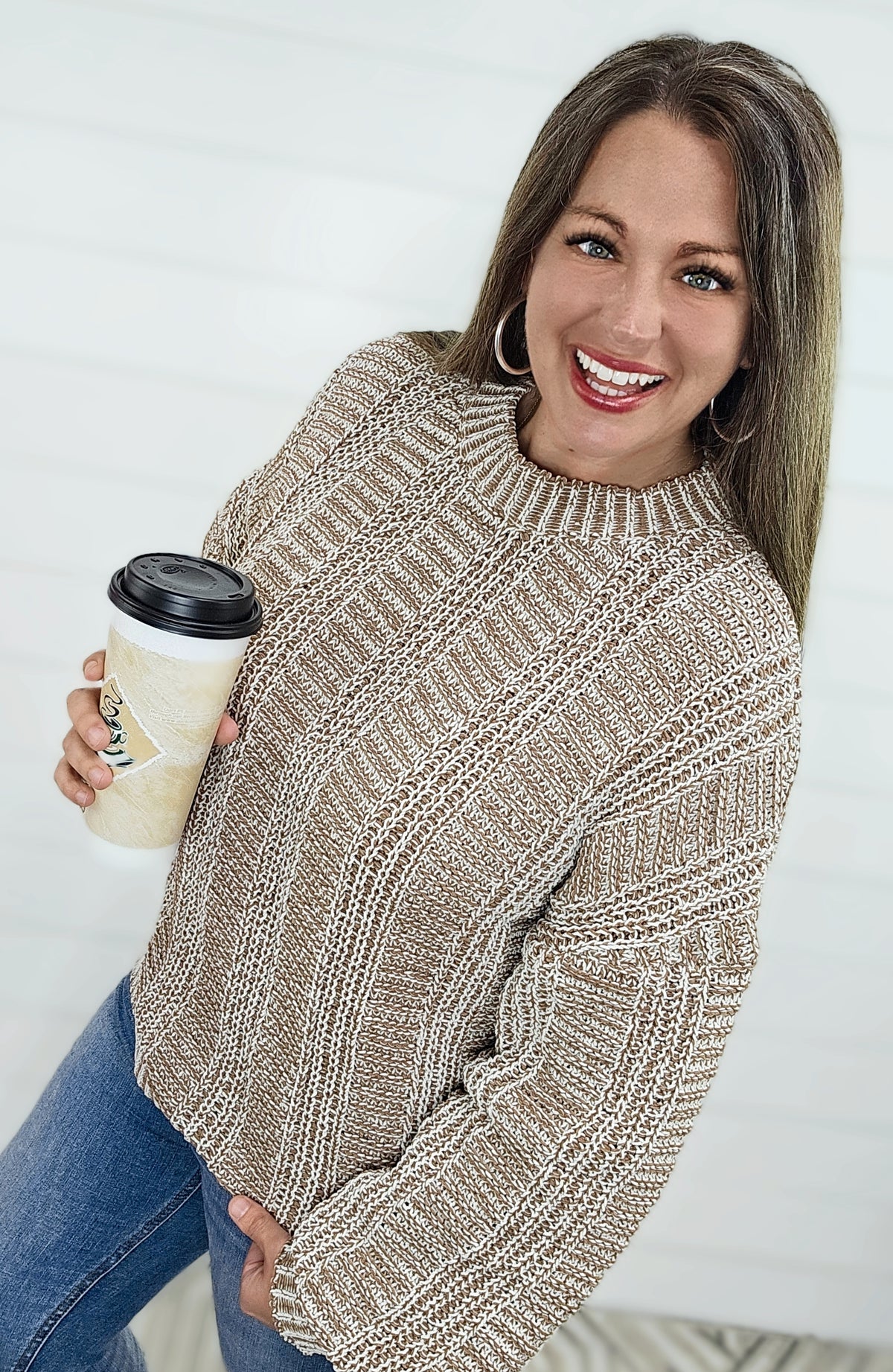 MOCHA TWO TONE PULL OVER SWEATER