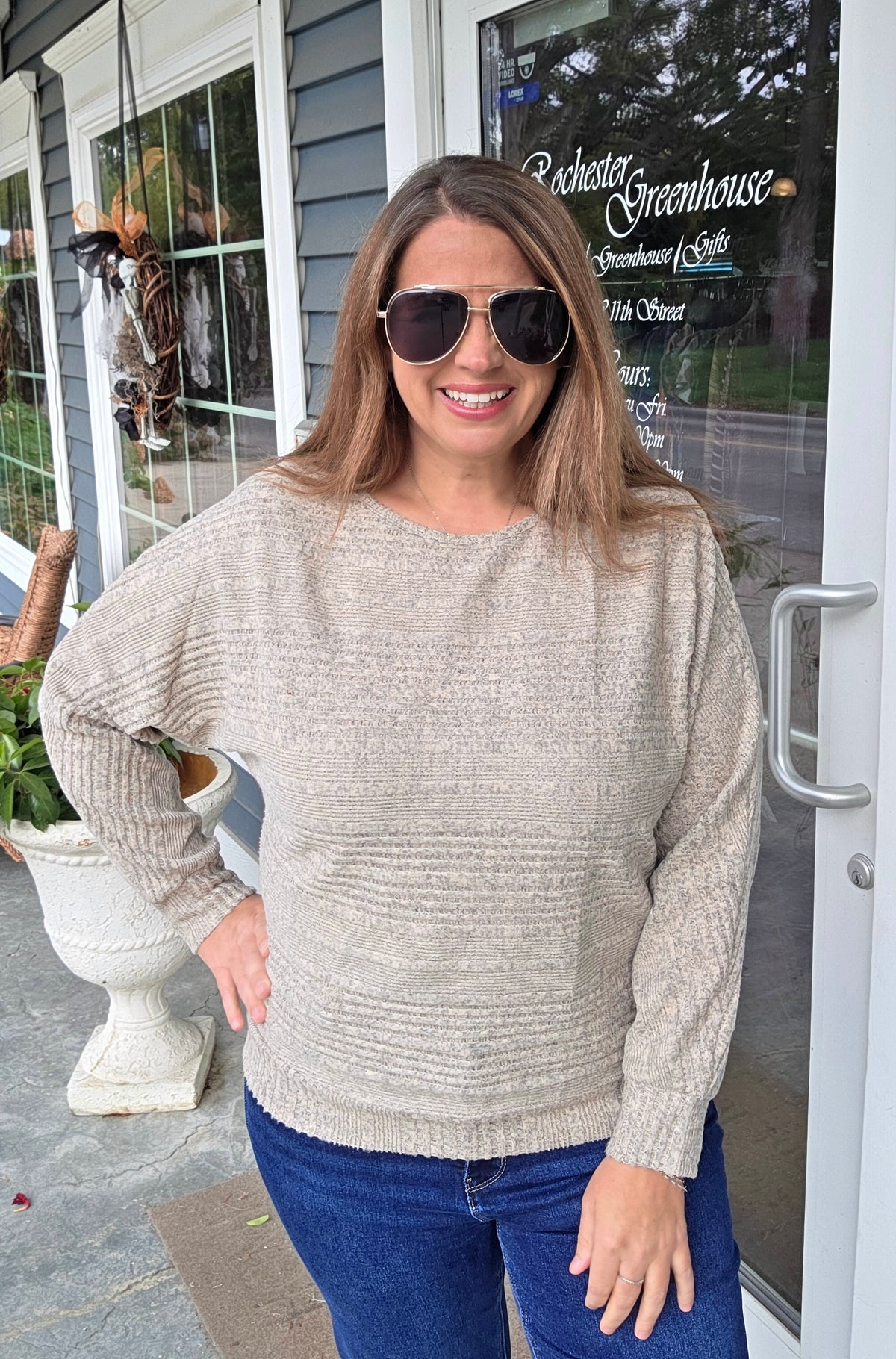 MOCHA RIBBED DOLMAN BRUSHED KNIT TOP