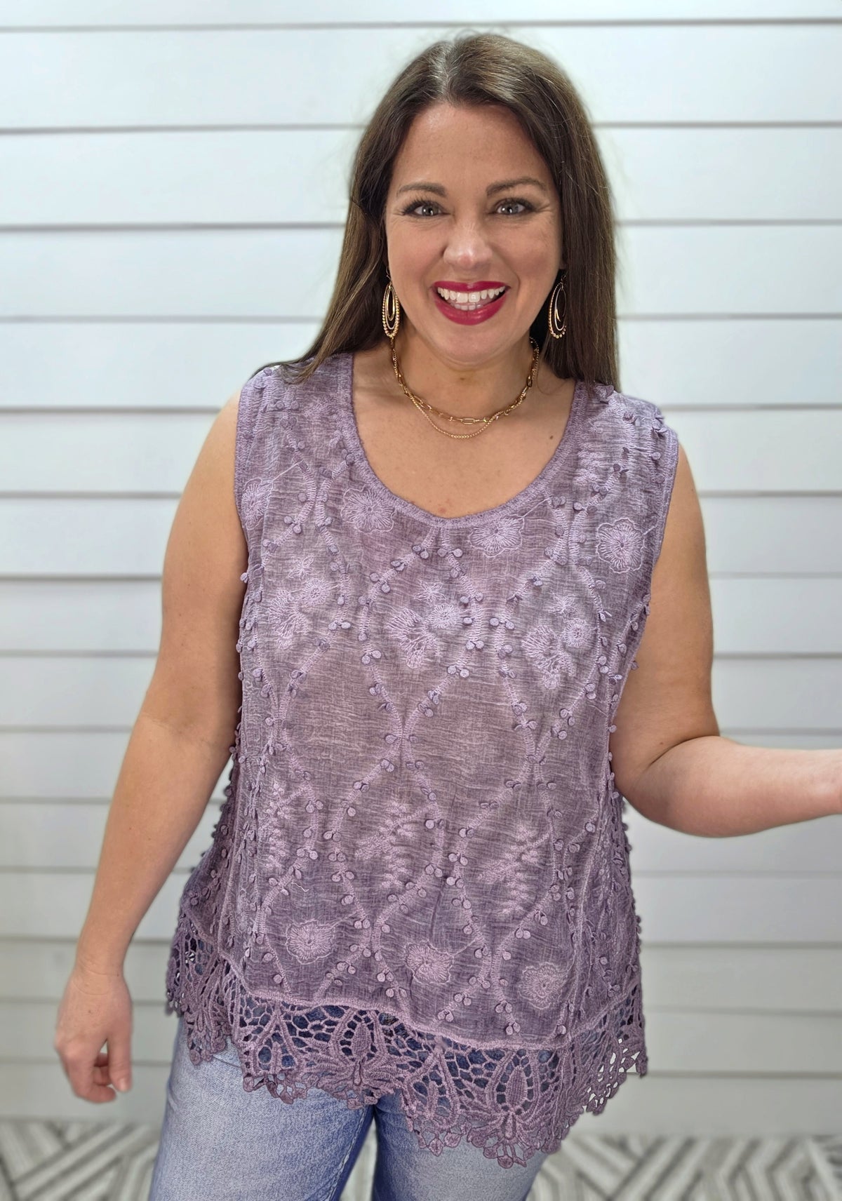 PURPLE CASUAL CROCHET DETAIL TANK TOP