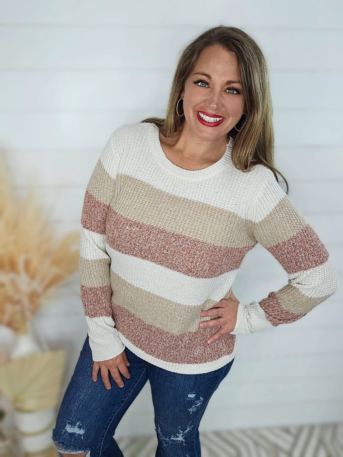 IVORY/TAUPE STRIPED LIGHT WEIGHT SWEATER