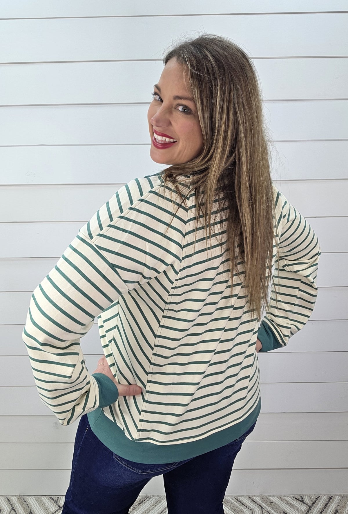 SAGE STRIPED FRENCH TERRY QUARTER ZIP