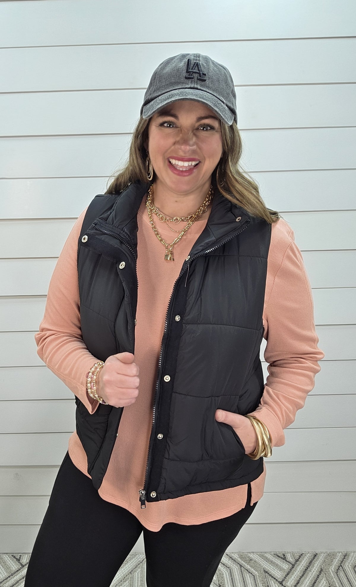 BLACK FULL ZIP PUFF VEST