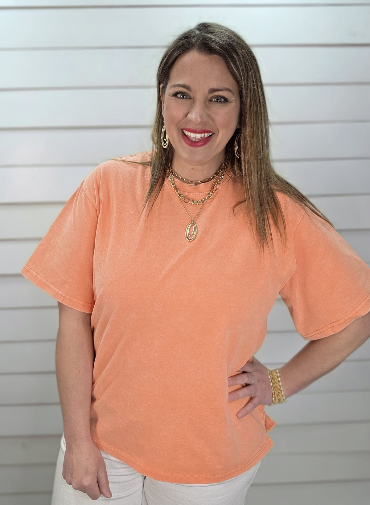 ORANGE MINERAL WASH COTTON SHORT SLEEVE TOP