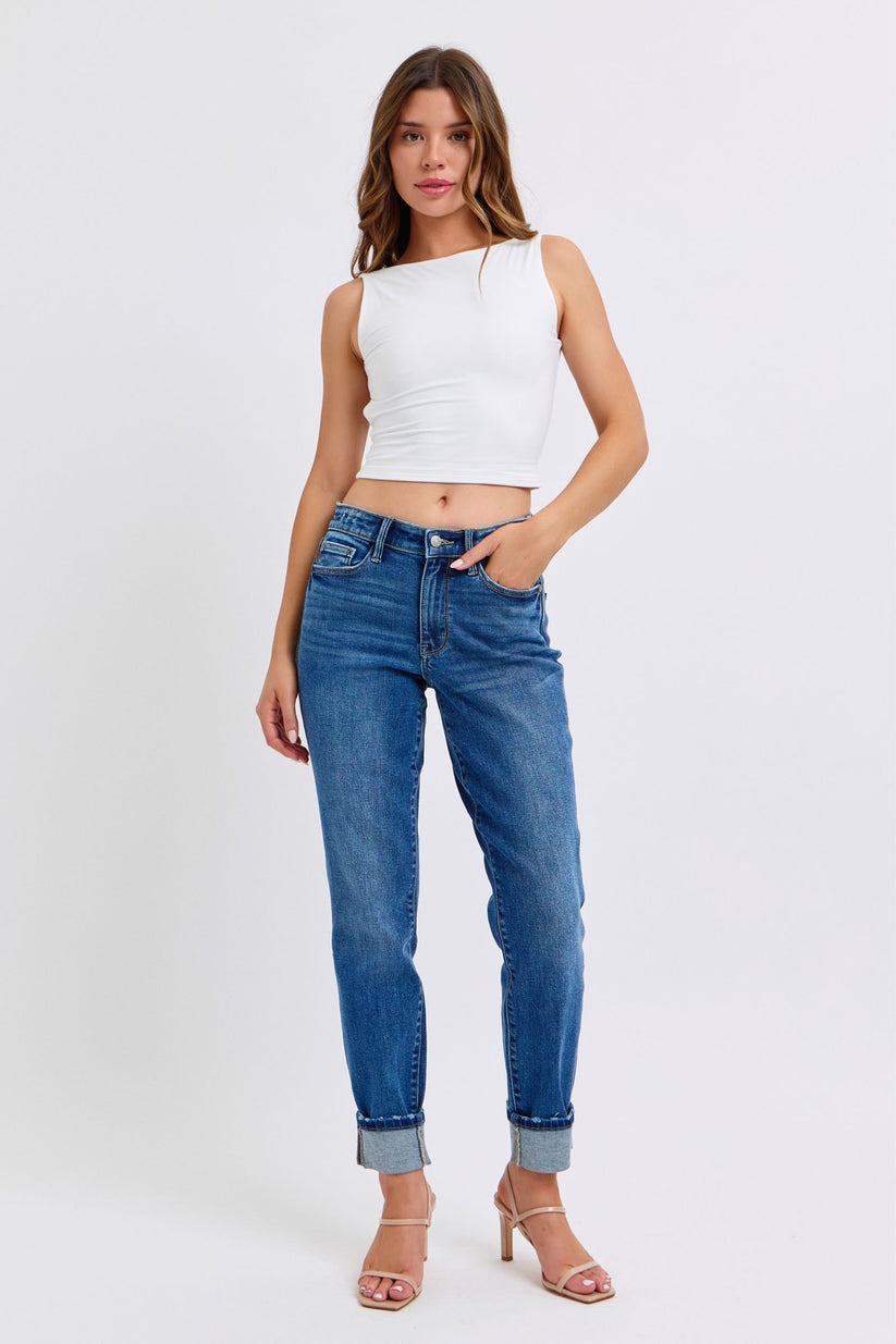 JUDY BLUE MID RISE VINTAGE WASH BOYFRIEND WITH CUFF