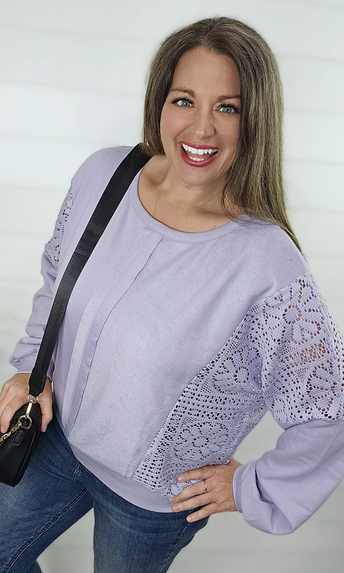 ORCHID PETAL KNIT CROCHET EXPOSED SEAM TOP