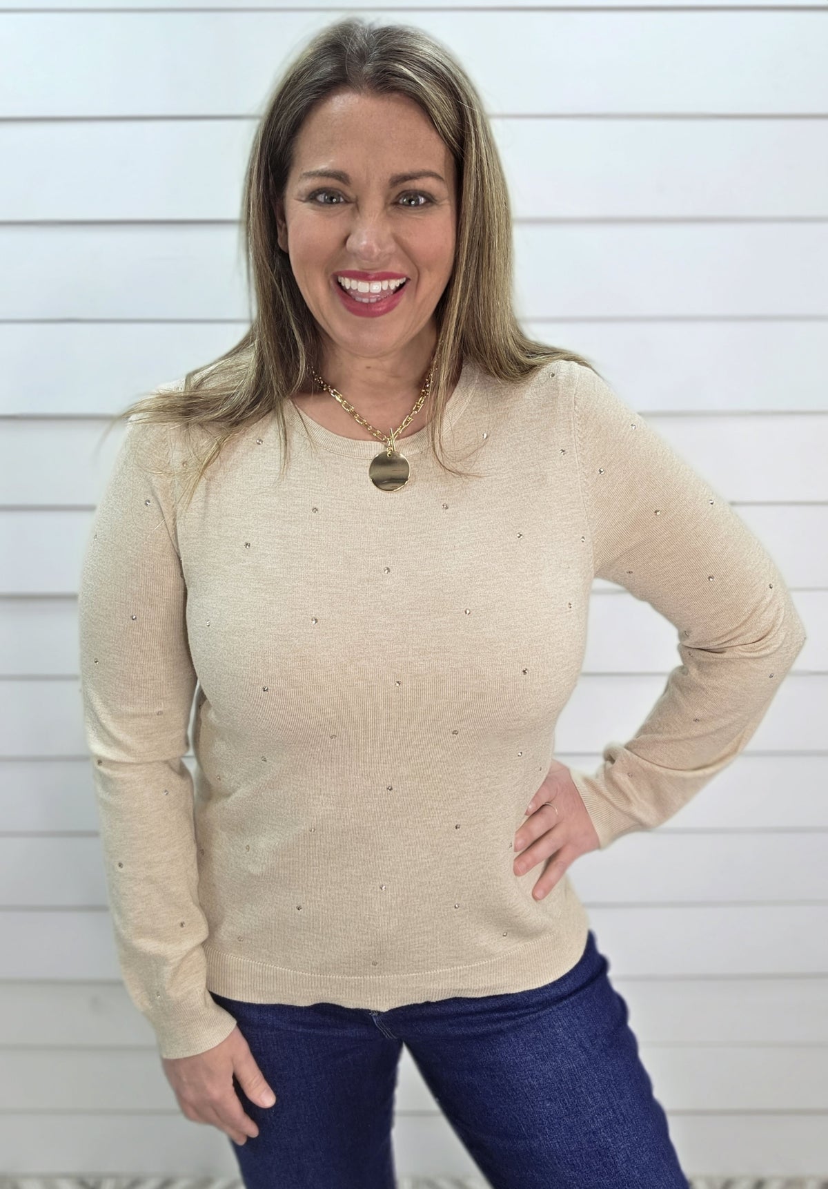 OATMEAL TEXTURED STRIPED PULLOVER SWEATER