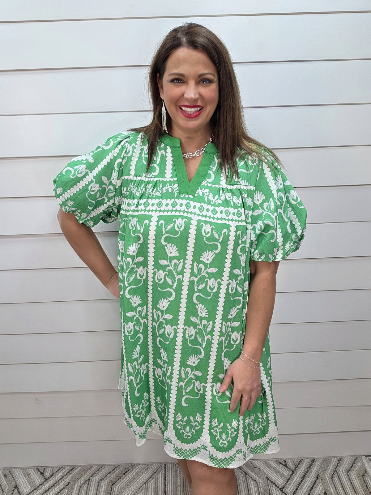 ISLAND GREEN FLORAL PRINT WOVEN DRESS