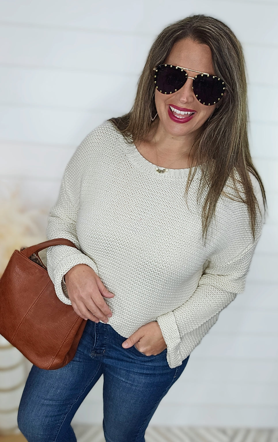 OATMEAL COTTON CREW NECK SWEATER