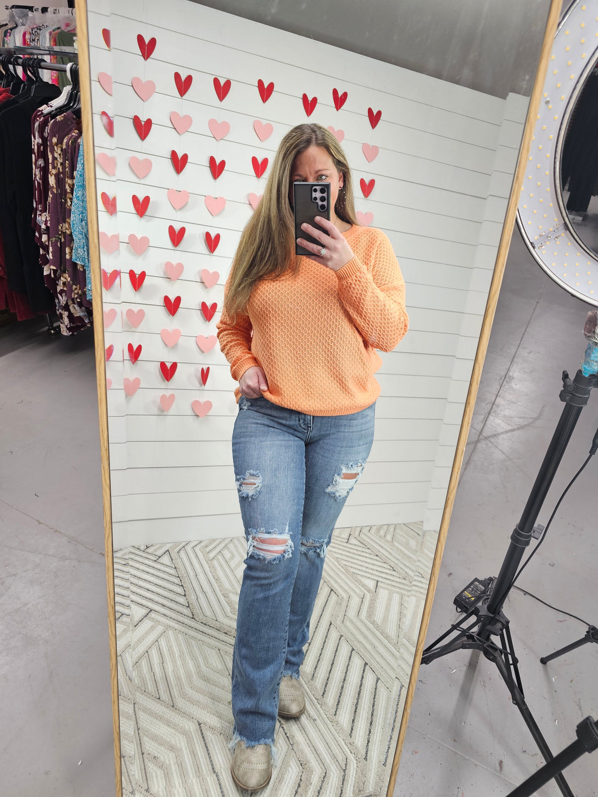 ORANGE TEXTURED CREW NECK SWEATER