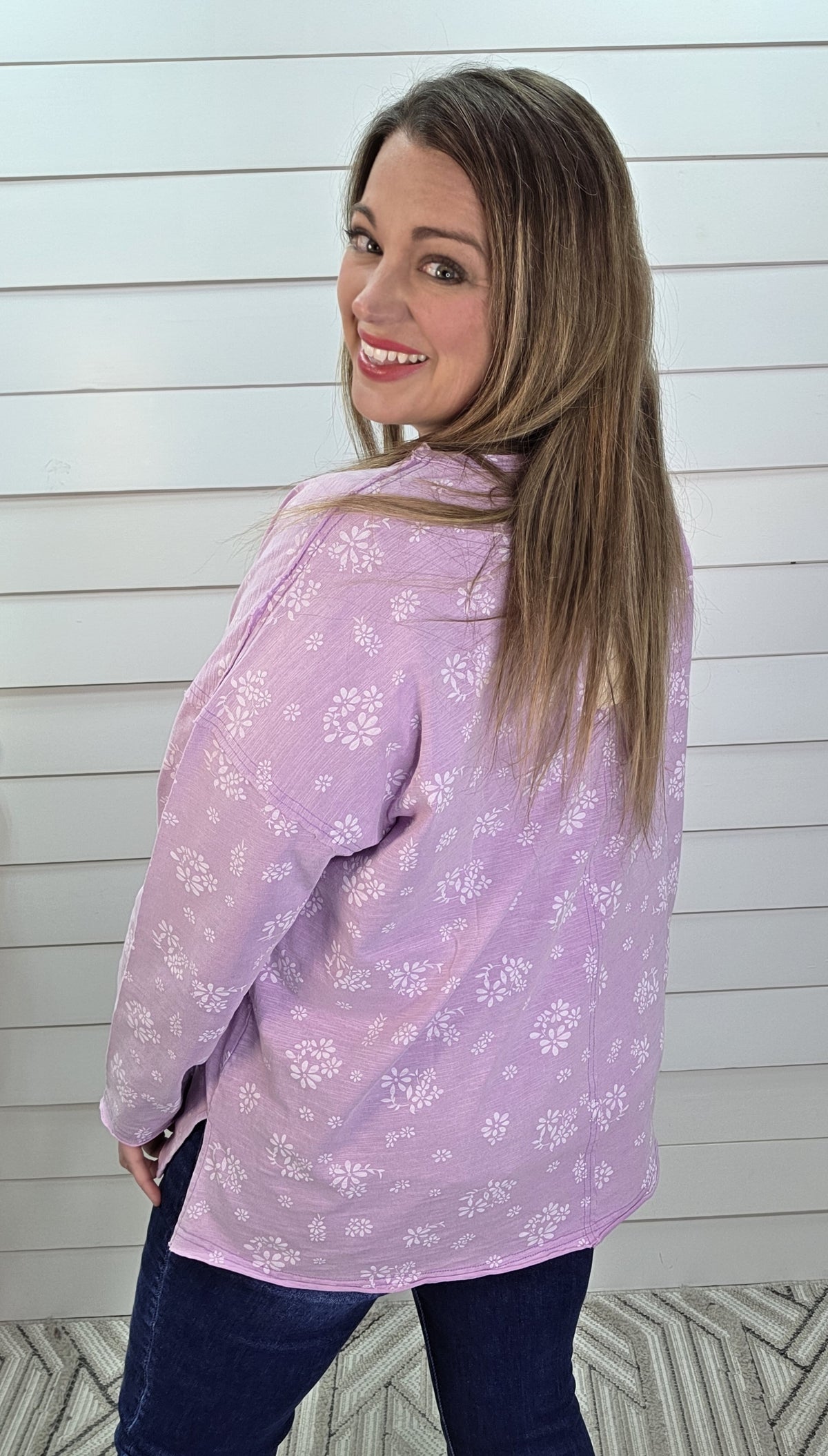 LAVENDER FLORAL PRINTED OVERSIZED COTTON TOP