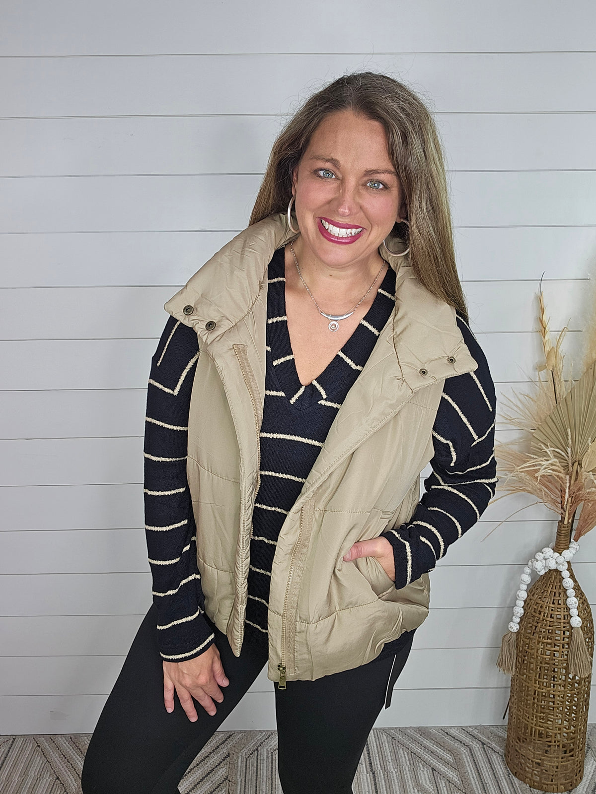 MOCHA OVERSIZED ZIP UP PUFF VEST