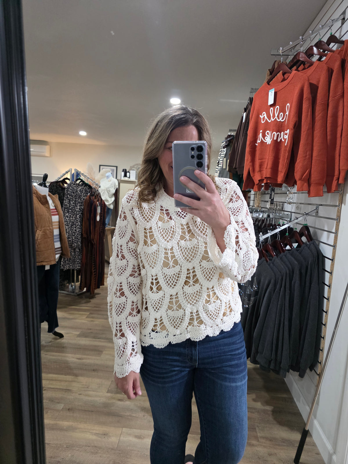 POL IVORY CROCHET ONE SIZE SWEATER